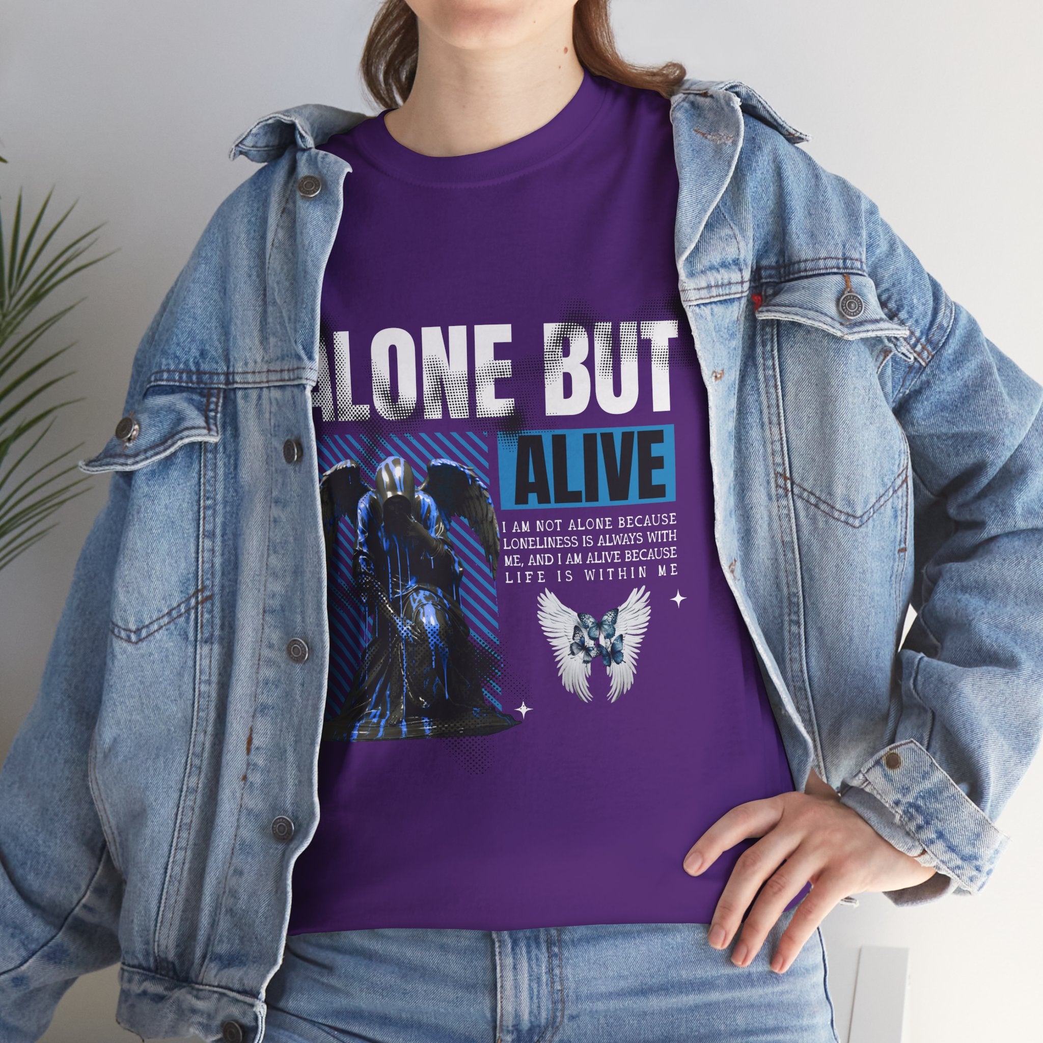 Alone but Alive" Dark Angel Statue with Blue Accents - Digital Art