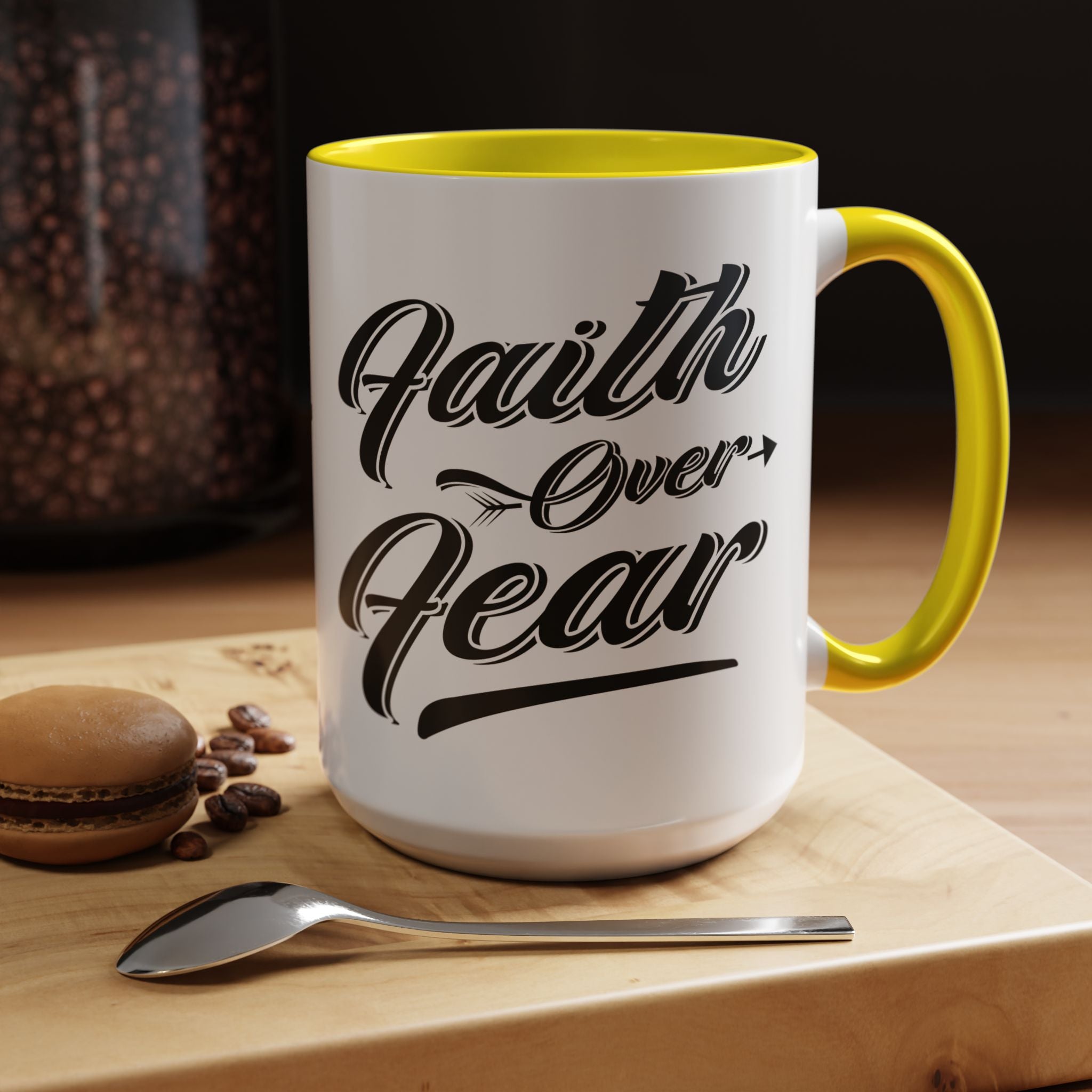 Faith Over Fear Coffee Mug – 11oz & 15oz Inspirational Christian Quote, Colorful Interior