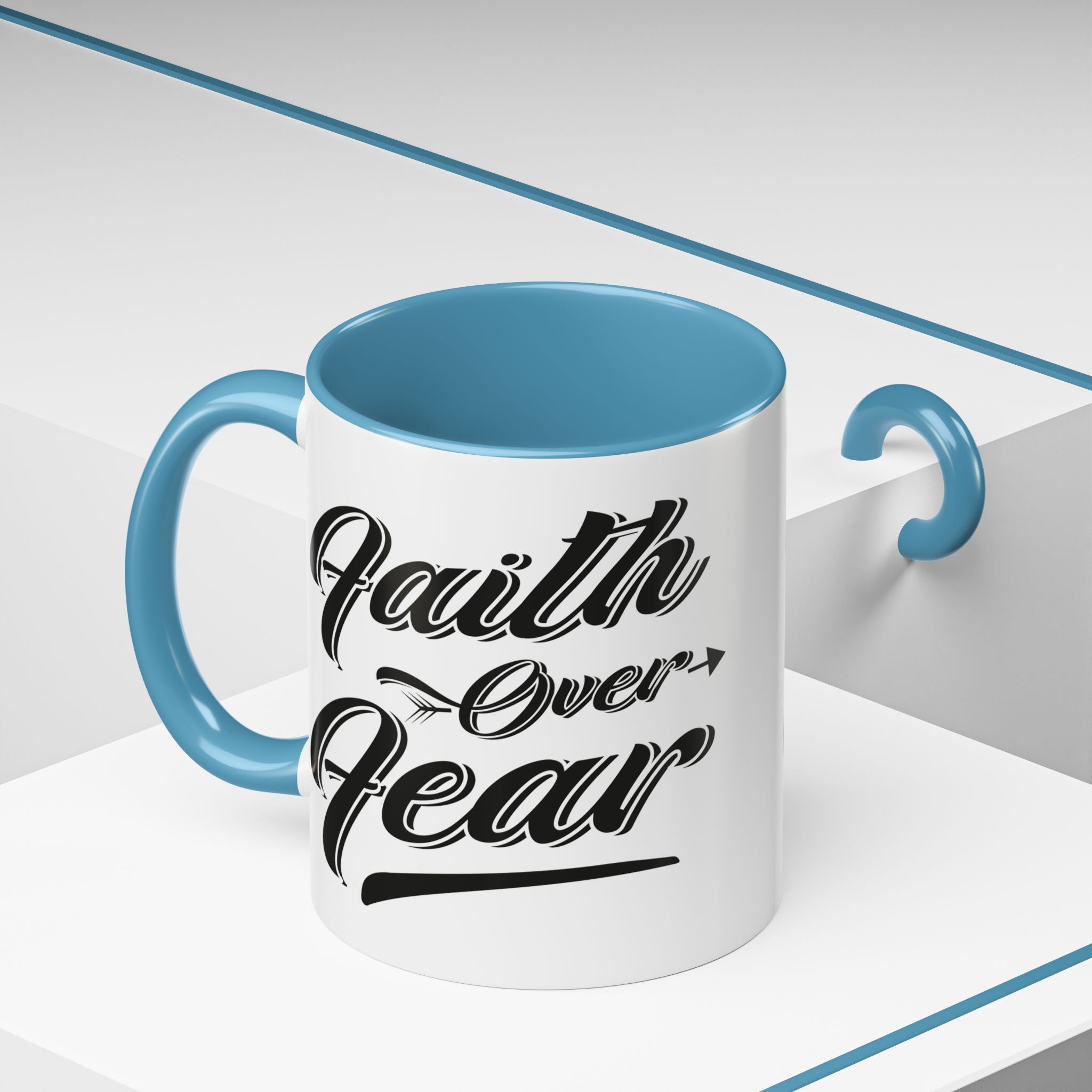 Faith Over Fear Coffee Mug – 11oz & 15oz Inspirational Christian Quote, Colorful Interior