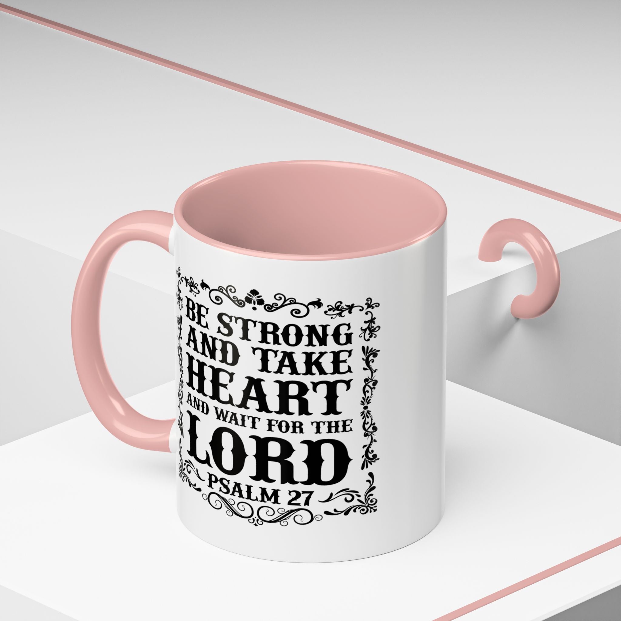 Be Strong and Take Heart Coffee Mug – 11oz & 15oz Christian Scripture Design, Colorful Interior