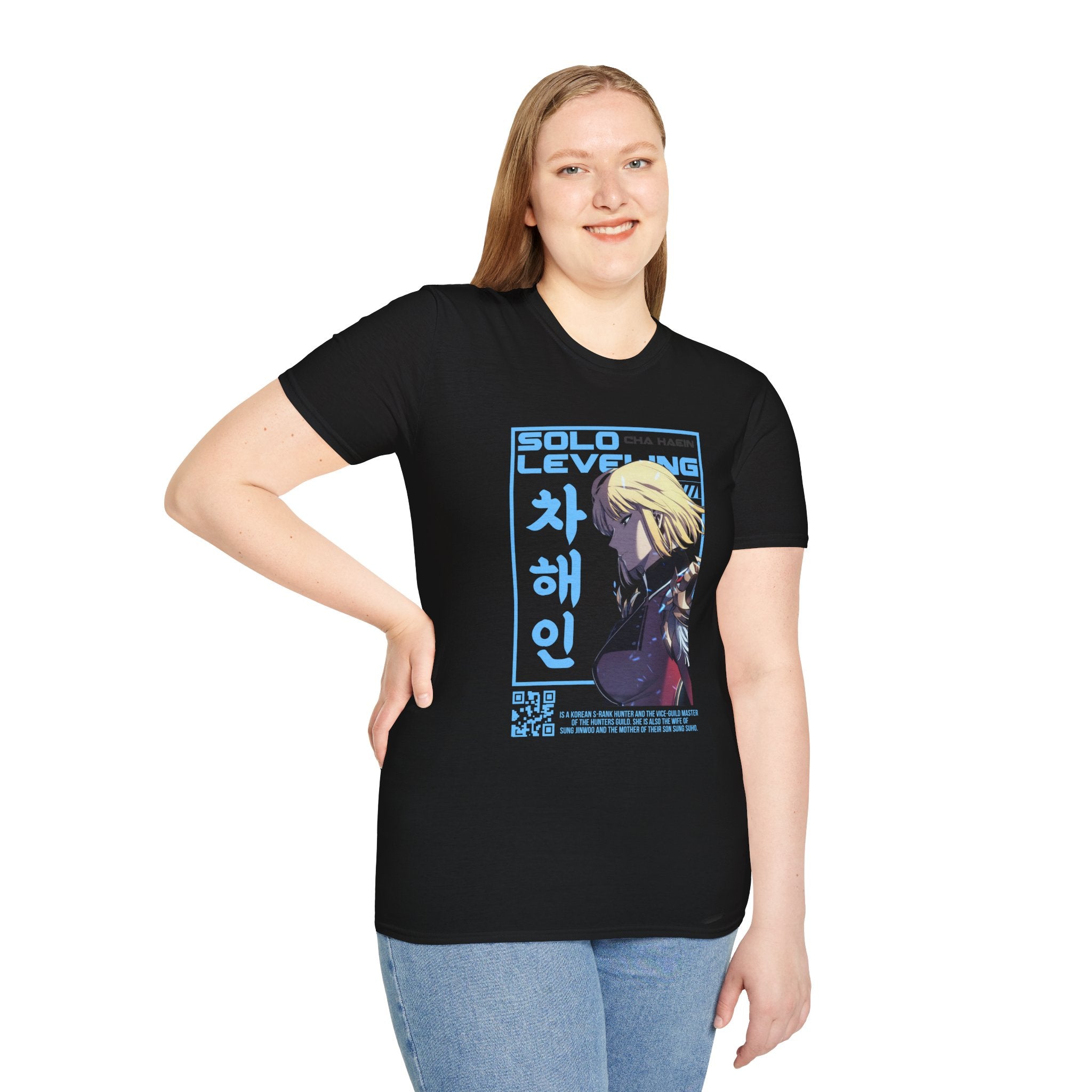Solo Leveling Cha Hae-In Anime T-Shirt – Black Graphic Tee for Fans