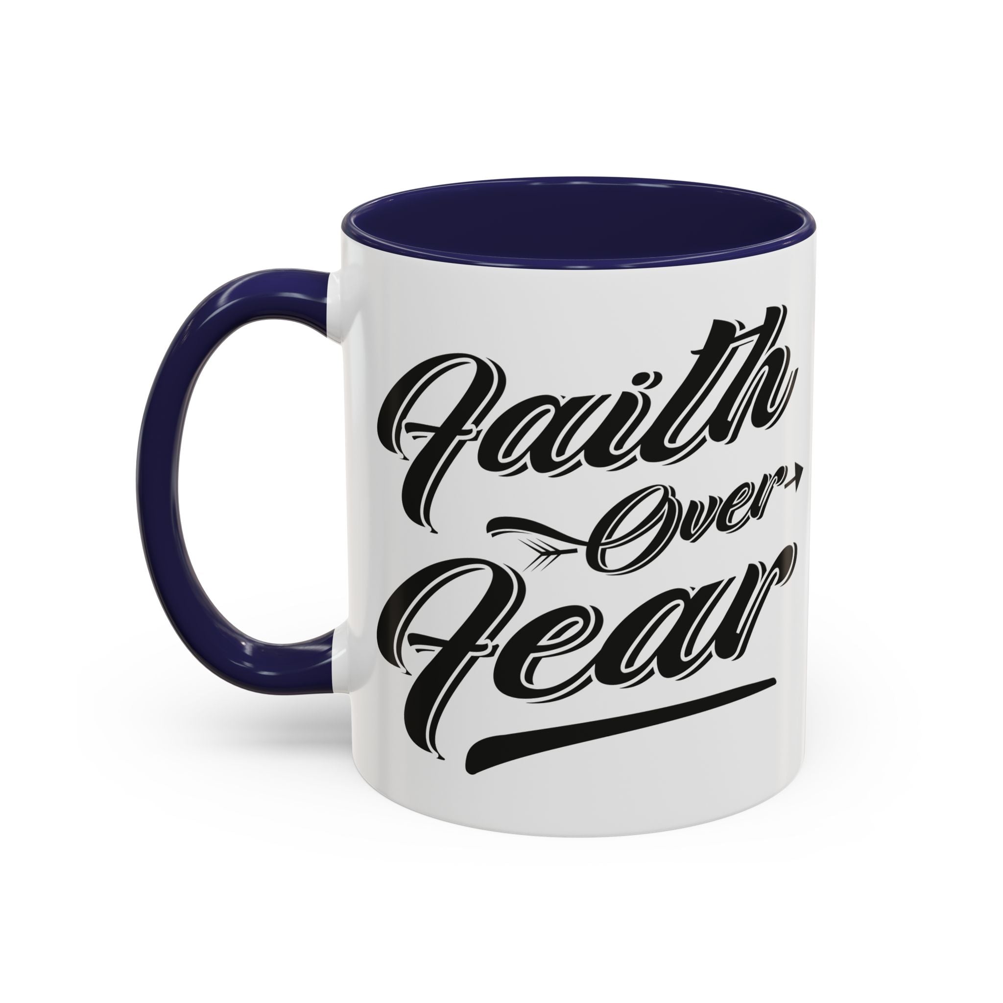Faith Over Fear Coffee Mug – 11oz & 15oz Inspirational Christian Quote, Colorful Interior