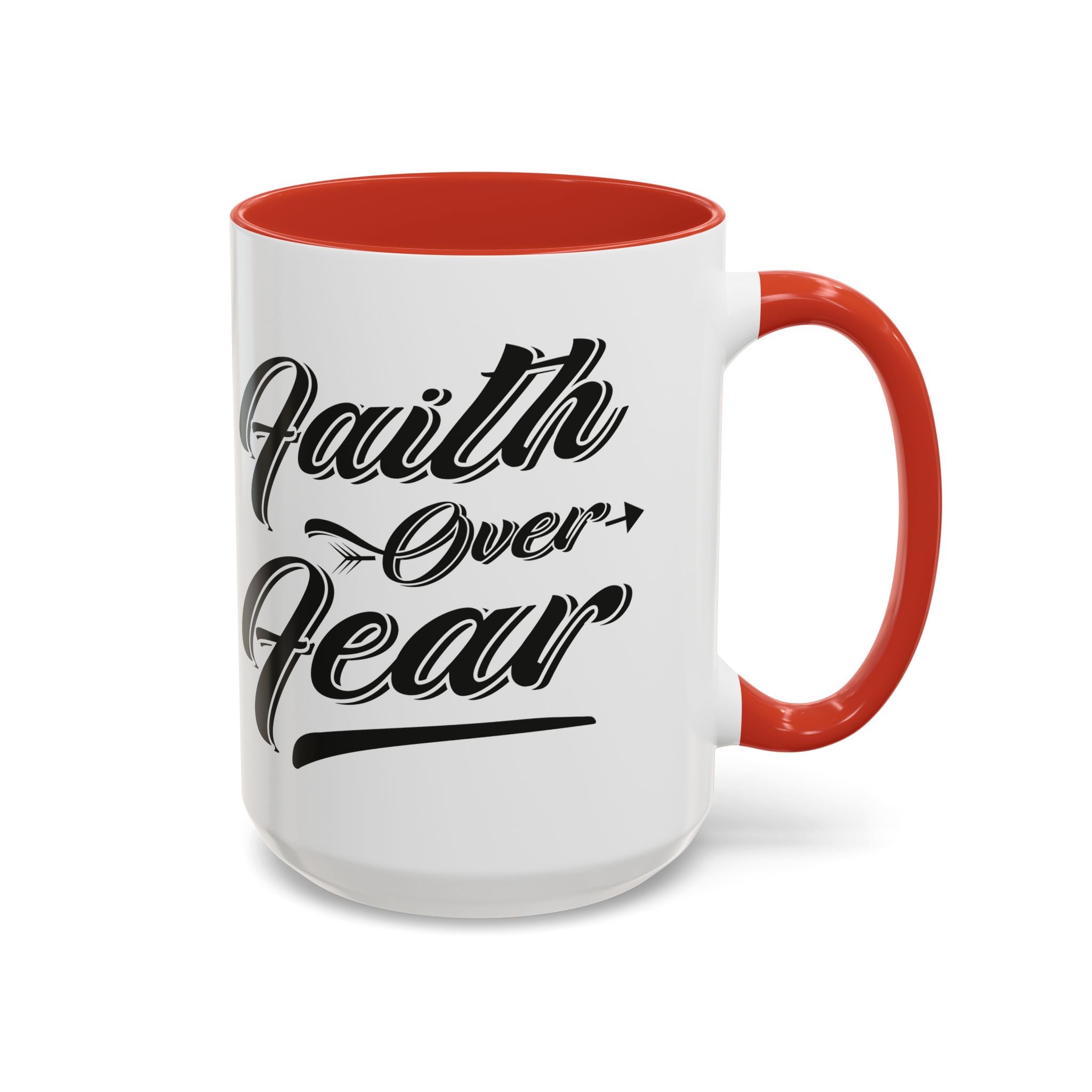 Faith Over Fear Coffee Mug – 11oz & 15oz Inspirational Christian Quote, Colorful Interior