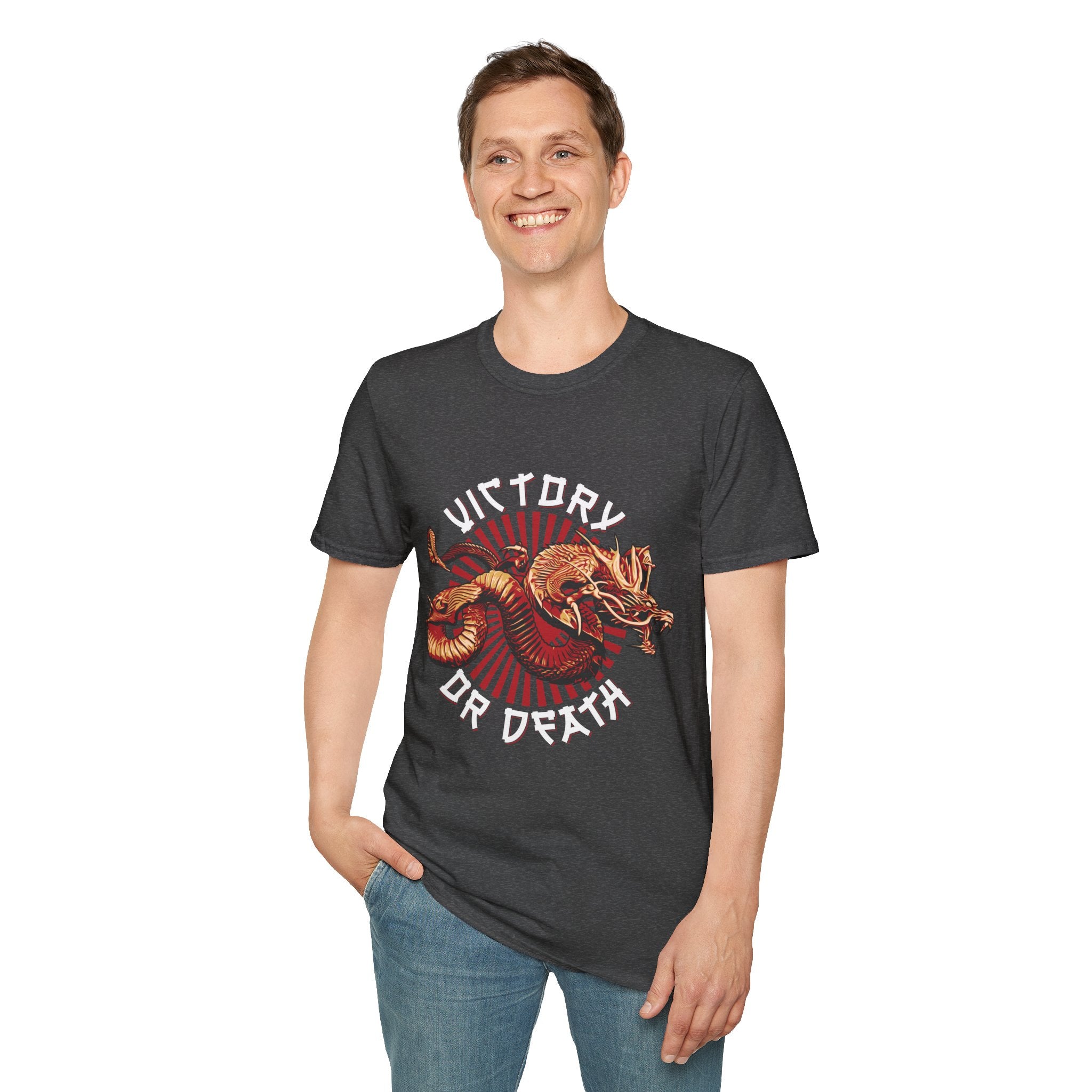 Victory or Death T-Shirt – Epic Dragon & Rising Sun Design for Fantasy, Samurai, and Warrior Fans