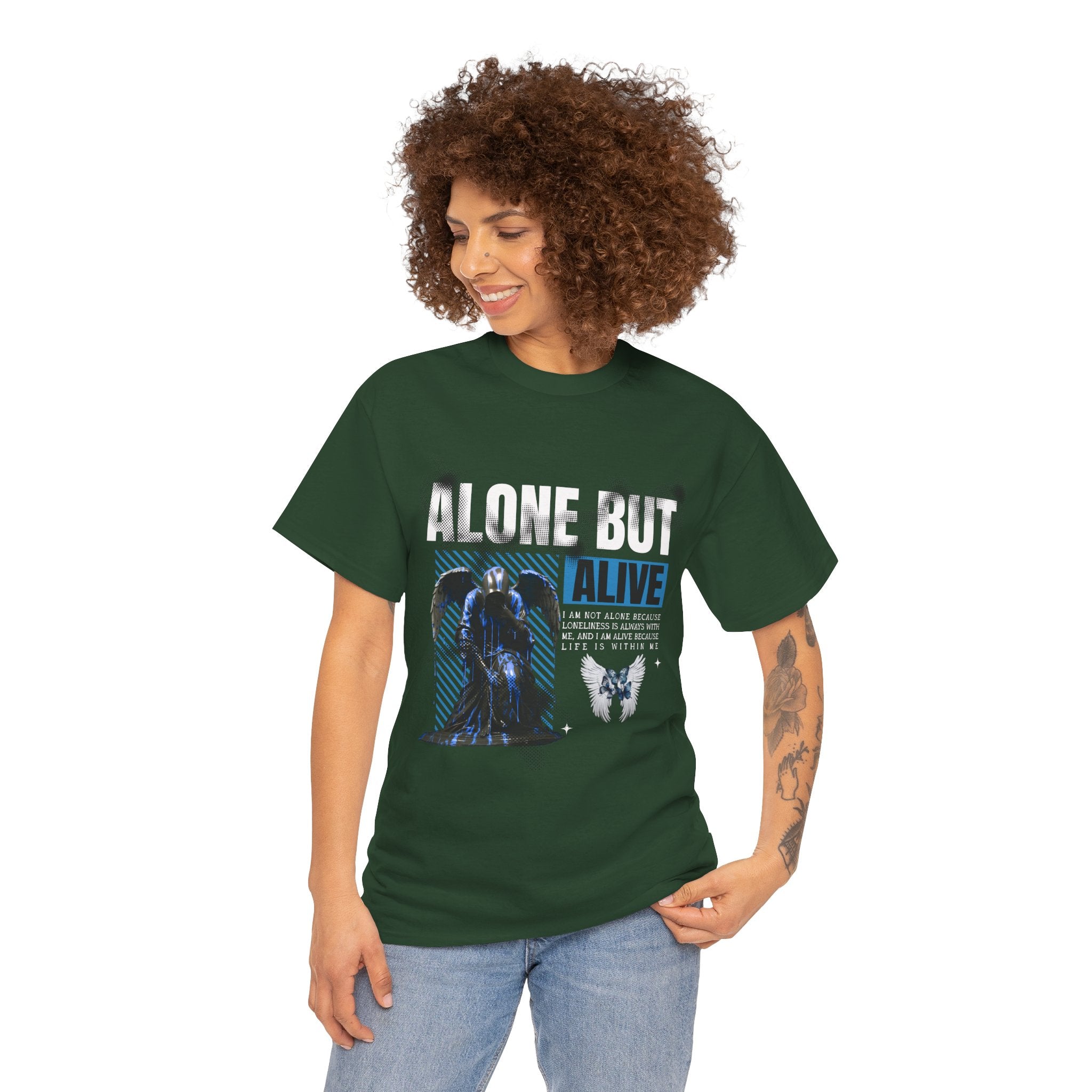 Alone but Alive" Dark Angel Statue with Blue Accents - Digital Art