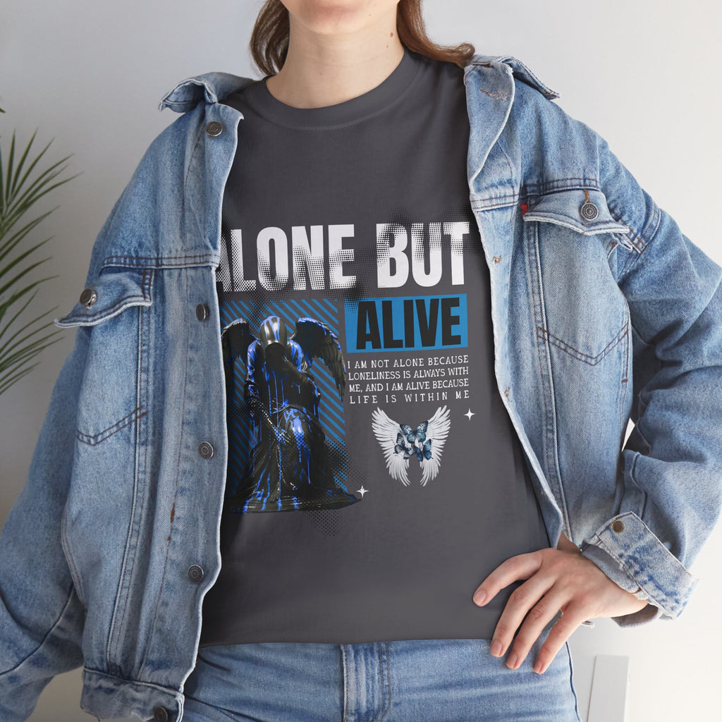Alone but Alive" Dark Angel Statue with Blue Accents - Digital Art