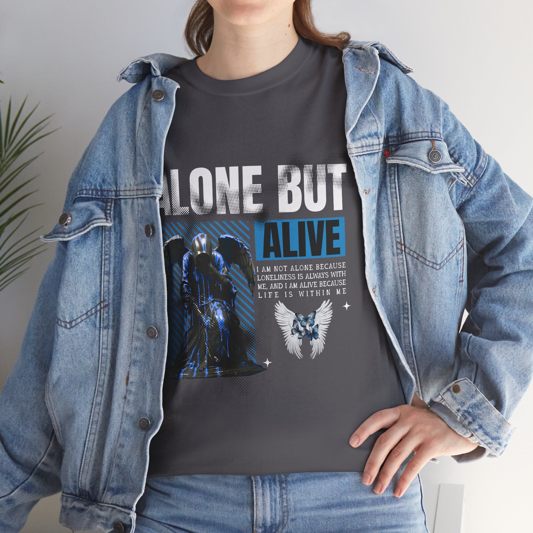 Alone but Alive" Dark Angel Statue with Blue Accents - Digital Art