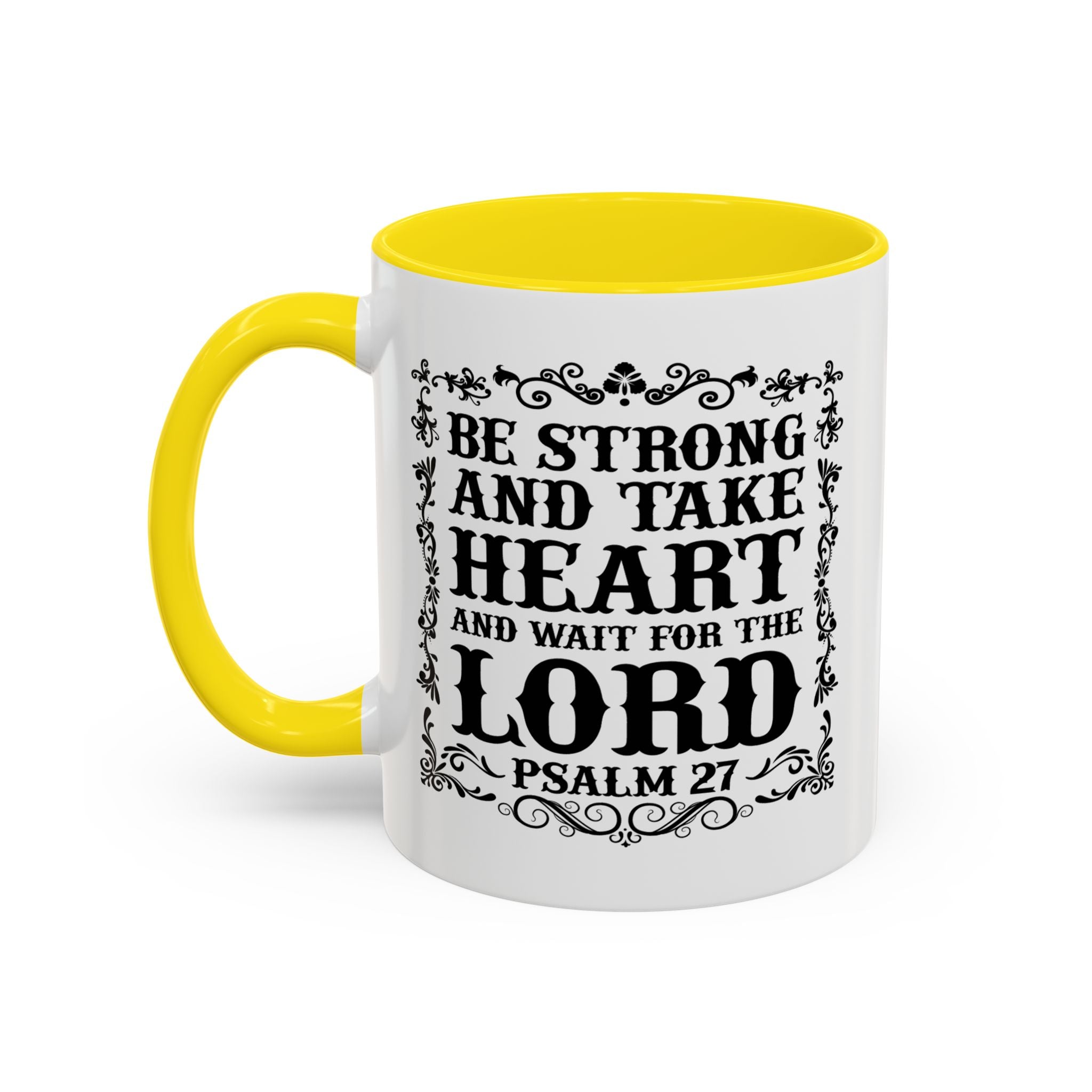 Be Strong and Take Heart Coffee Mug – 11oz & 15oz Christian Scripture Design, Colorful Interior