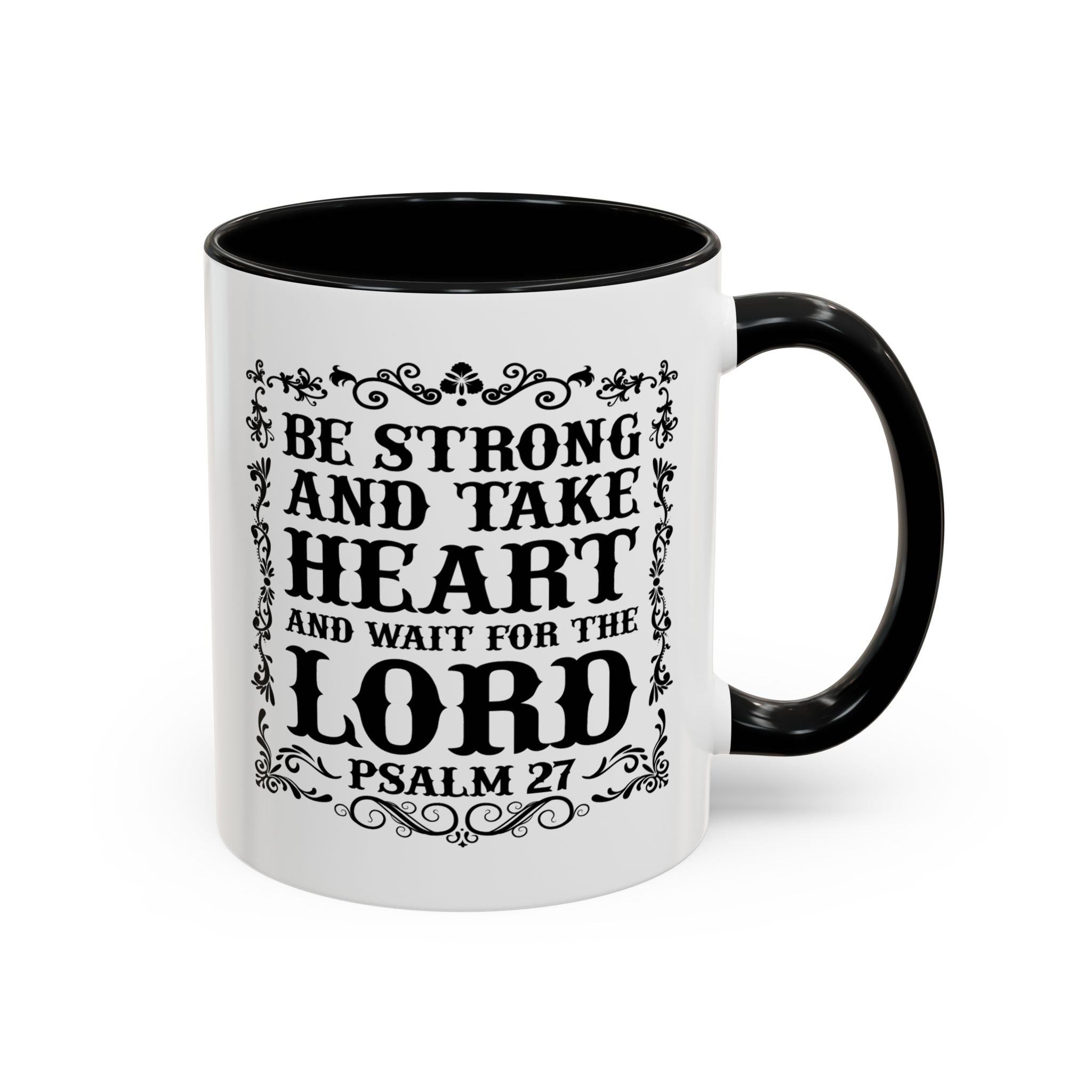 Be Strong and Take Heart Coffee Mug – 11oz & 15oz Christian Scripture Design, Colorful Interior