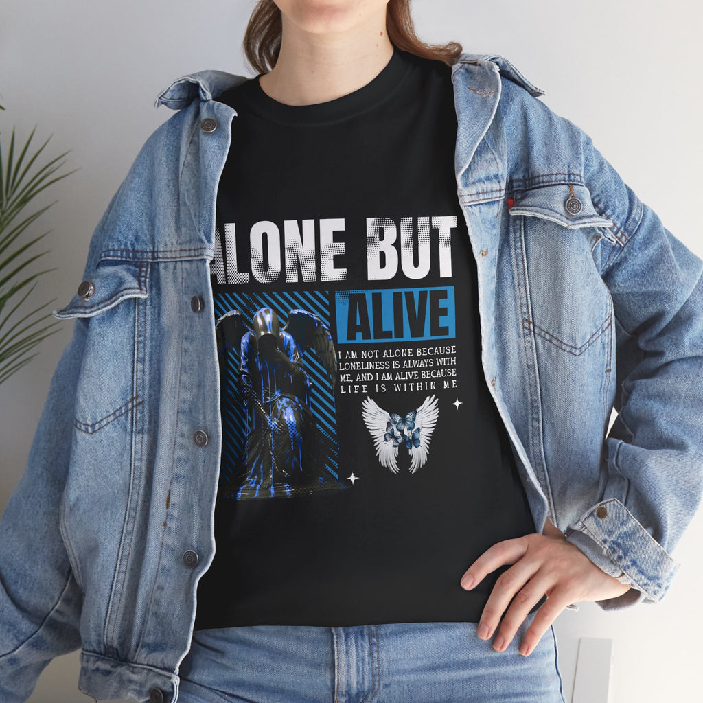 Alone but Alive" Dark Angel Statue with Blue Accents - Digital Art