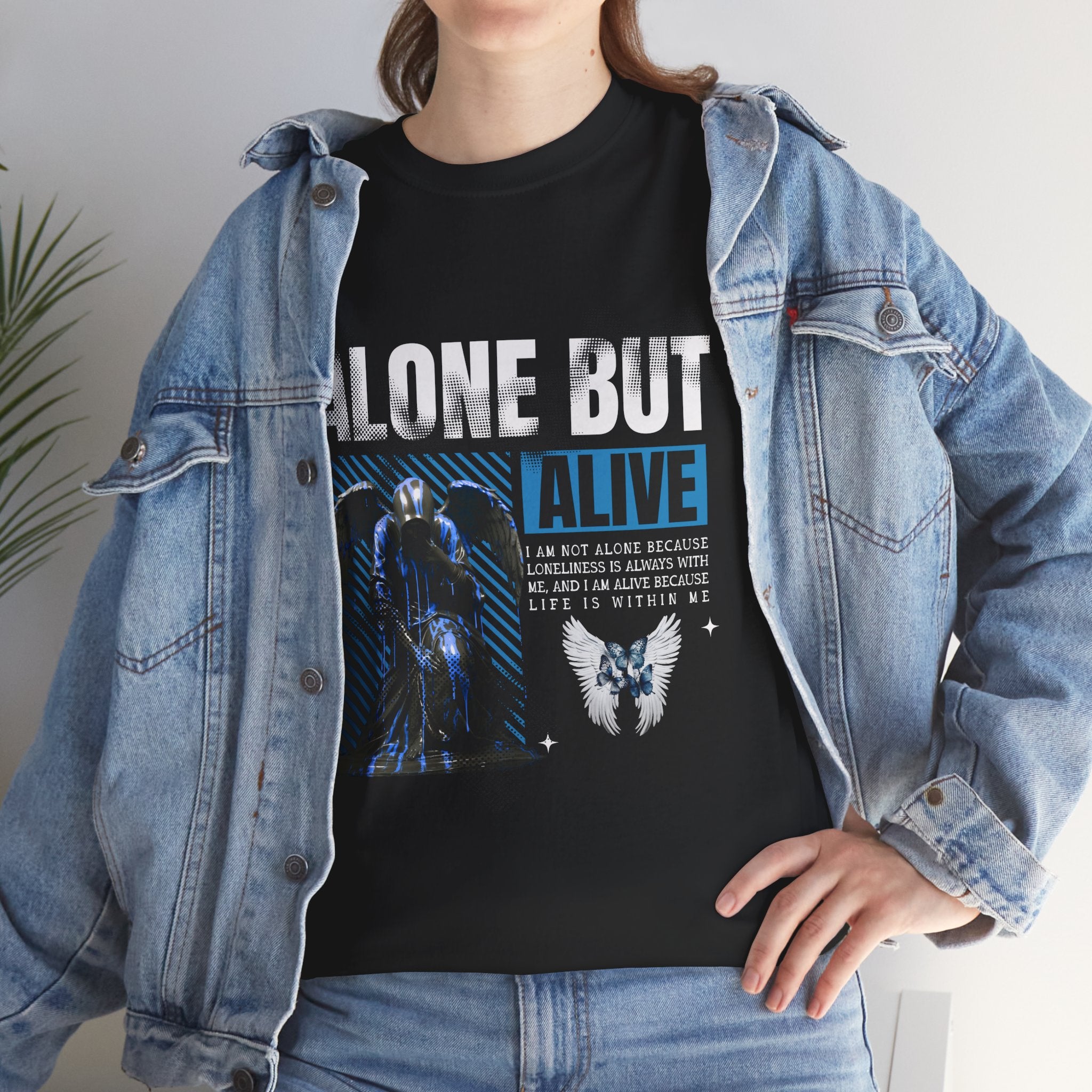 Alone but Alive" Dark Angel Statue with Blue Accents - Digital Art