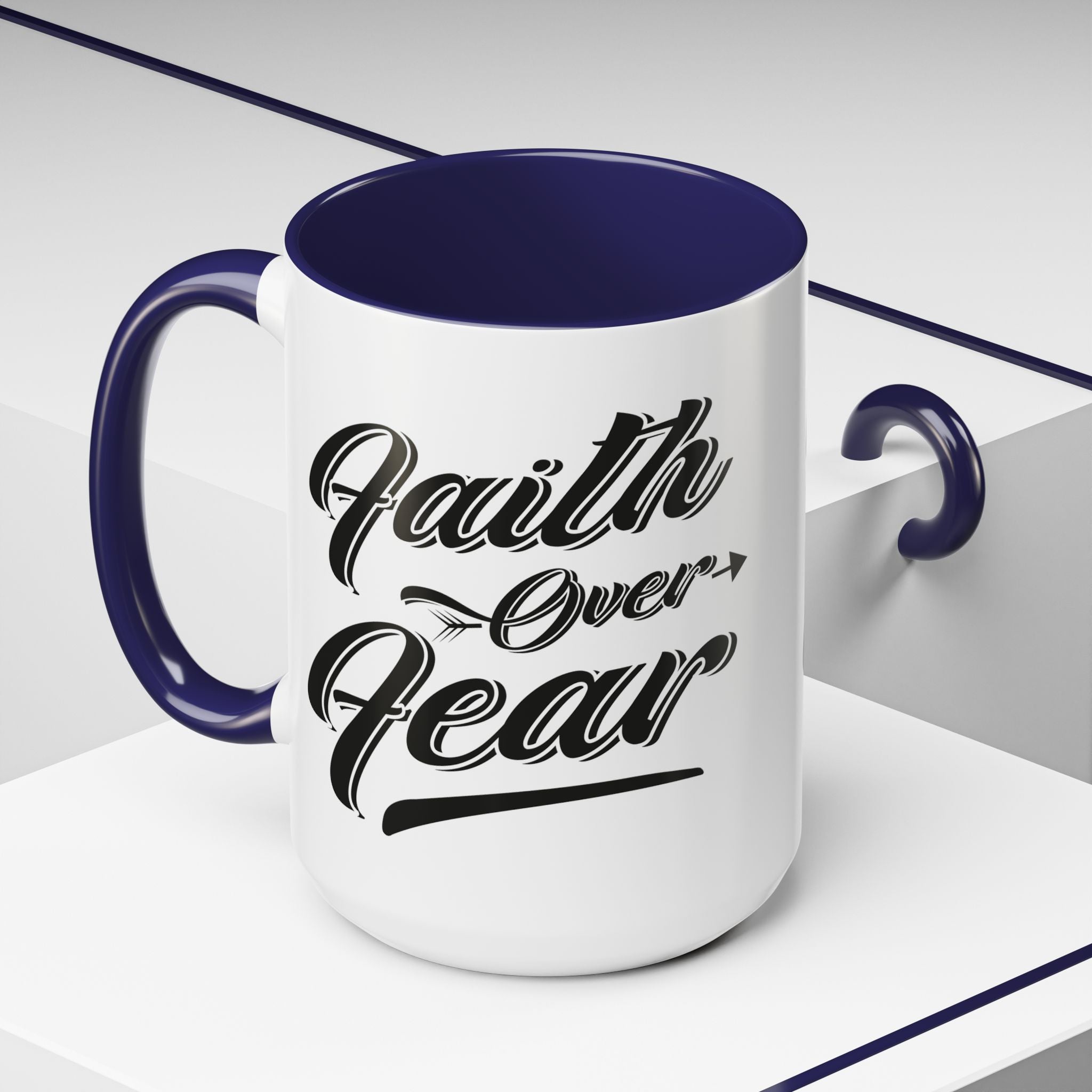 Faith Over Fear Coffee Mug – 11oz & 15oz Inspirational Christian Quote, Colorful Interior