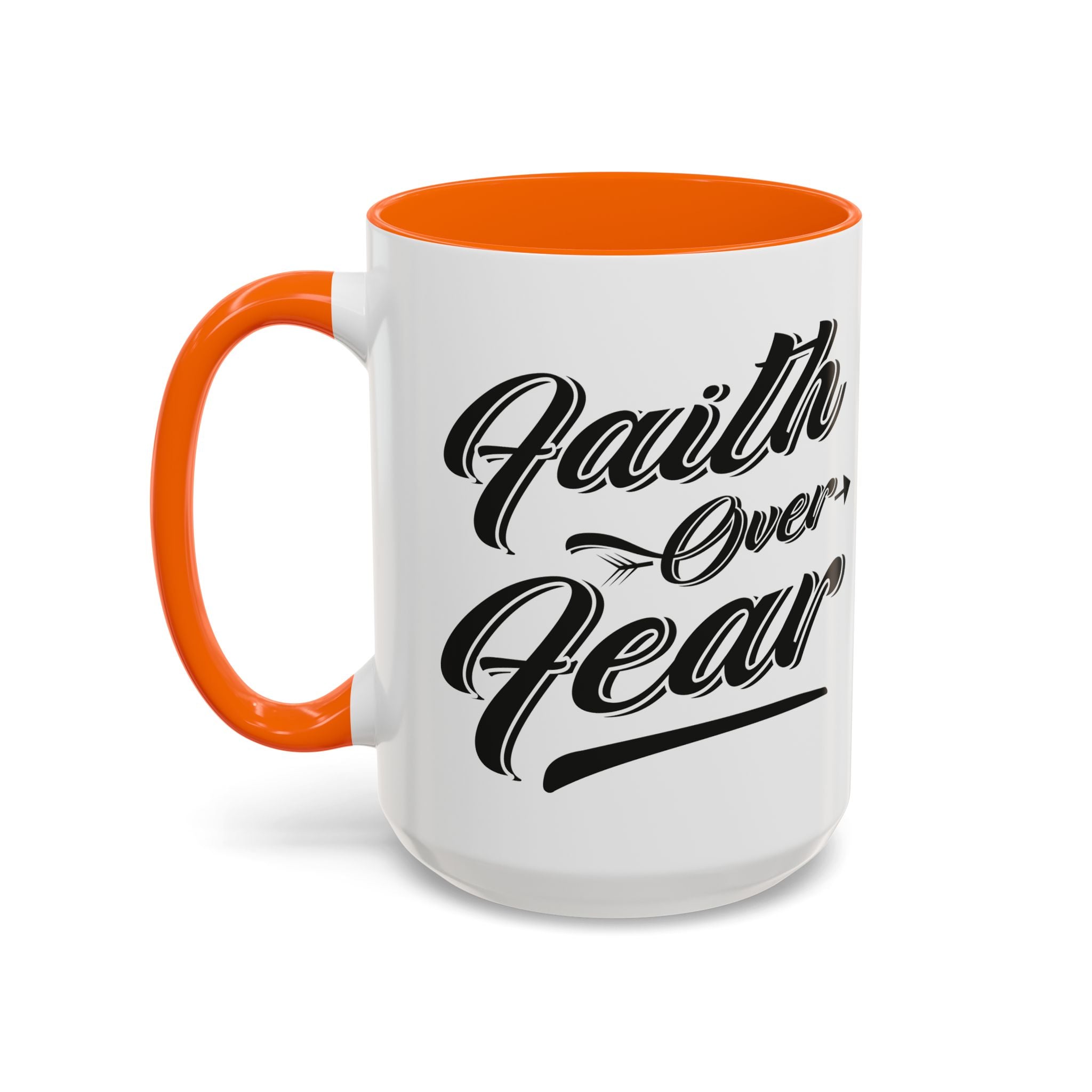 Faith Over Fear Coffee Mug – 11oz & 15oz Inspirational Christian Quote, Colorful Interior