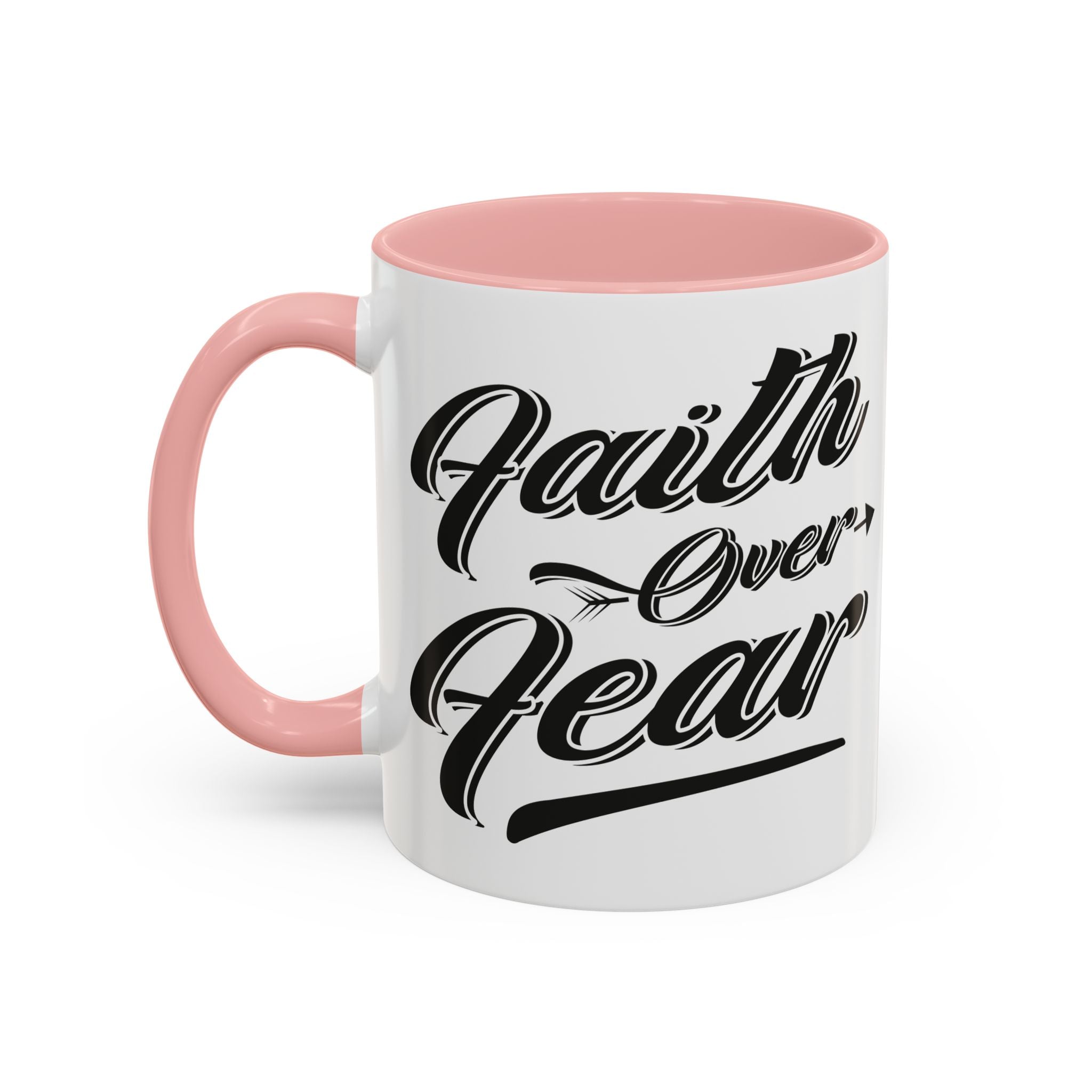 Faith Over Fear Coffee Mug – 11oz & 15oz Inspirational Christian Quote, Colorful Interior