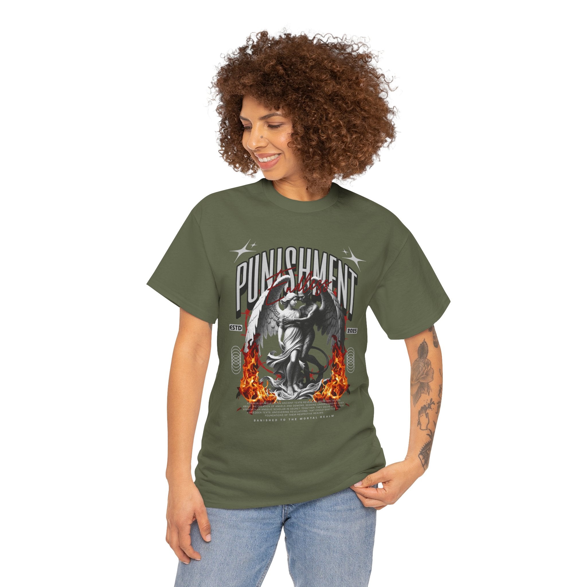 Endless Punishment: Angel & Demon Embrace Streetwear Graphic