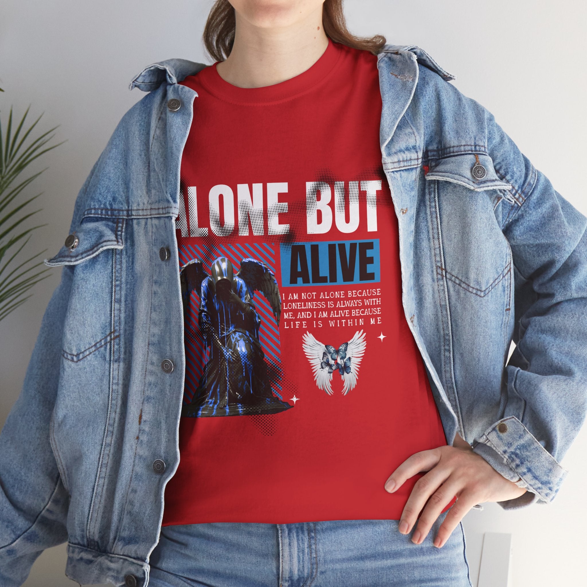 Alone but Alive" Dark Angel Statue with Blue Accents - Digital Art