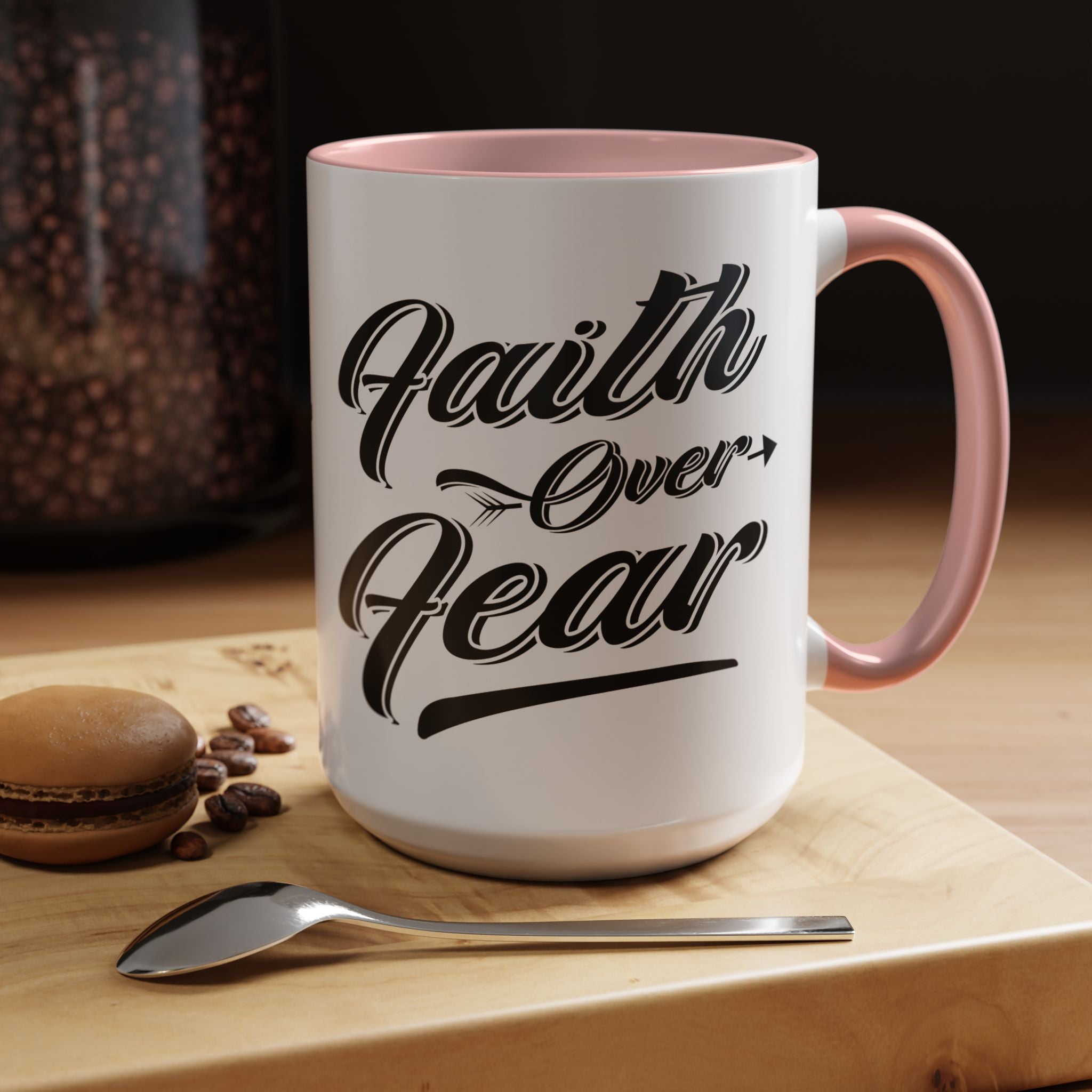 Faith Over Fear Coffee Mug – 11oz & 15oz Inspirational Christian Quote, Colorful Interior