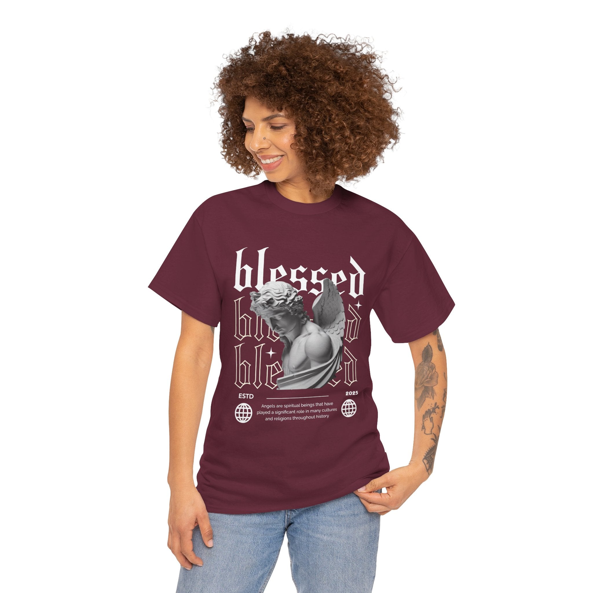 Blessed Guardian: Serene Angelic Sculpture Streetwear