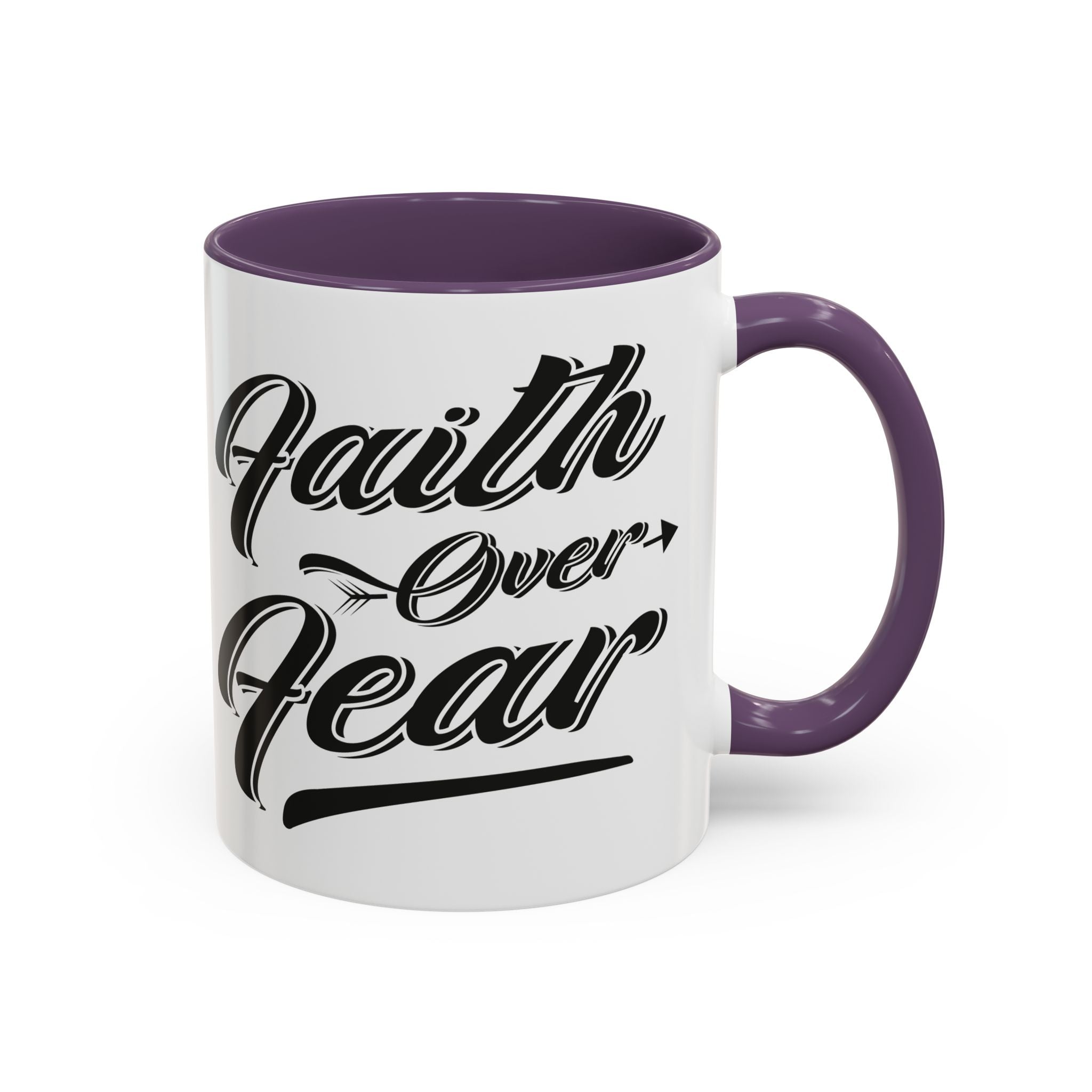 Faith Over Fear Coffee Mug – 11oz & 15oz Inspirational Christian Quote, Colorful Interior
