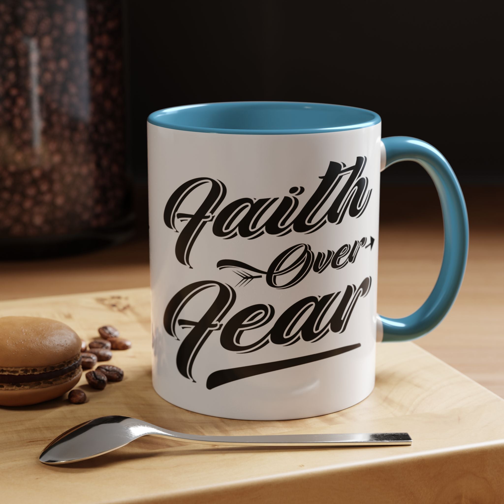 Faith Over Fear Coffee Mug – 11oz & 15oz Inspirational Christian Quote, Colorful Interior