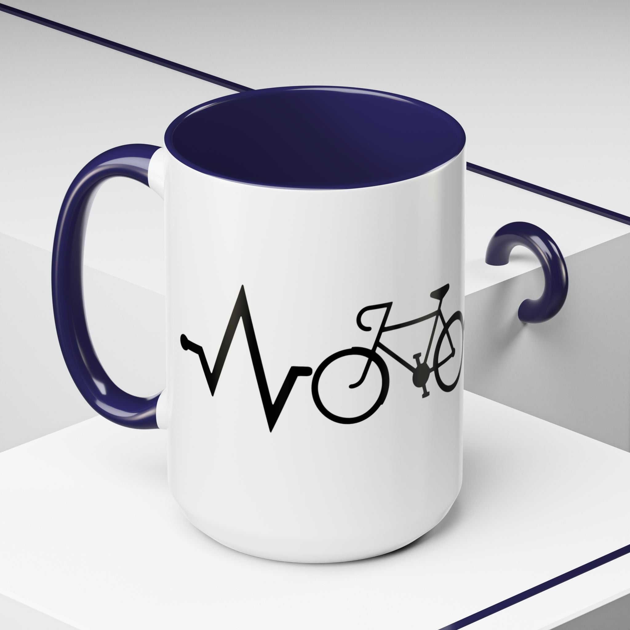 Cycling Lifeline Coffee Mug – 11oz & 15oz Bicycle Heartbeat Design, Colorful Interior