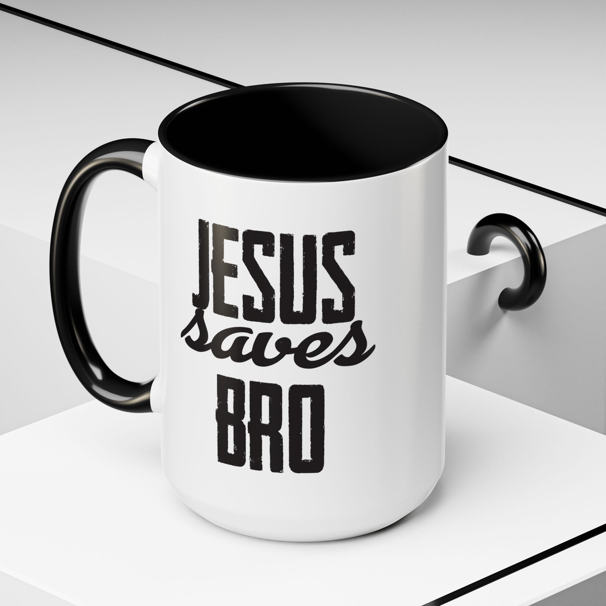 Christian Coffee Mug – 11oz & 15oz Jesus Saves Bro Quote, Colorful Interior