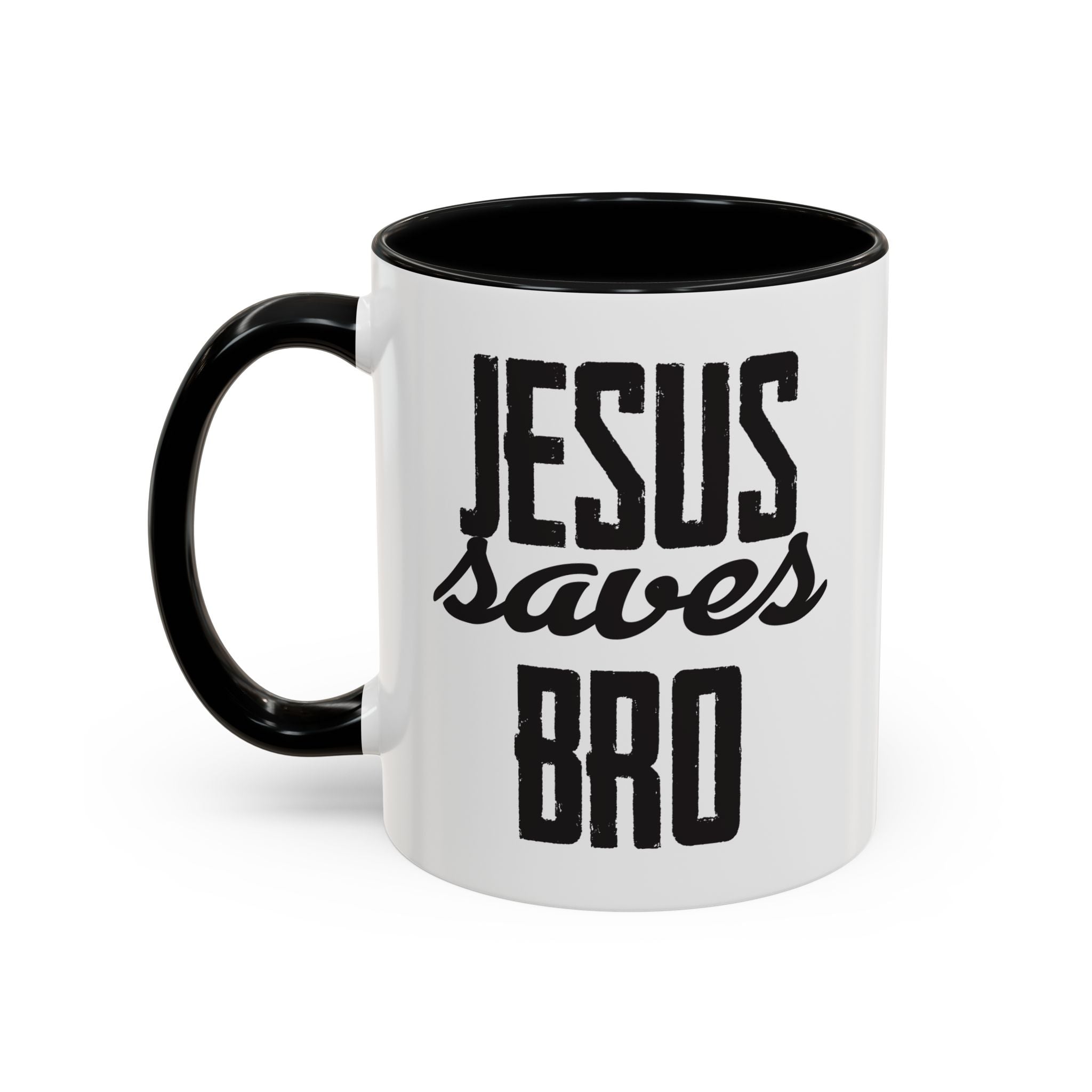 Christian Coffee Mug – 11oz & 15oz Jesus Saves Bro Quote, Colorful Interior