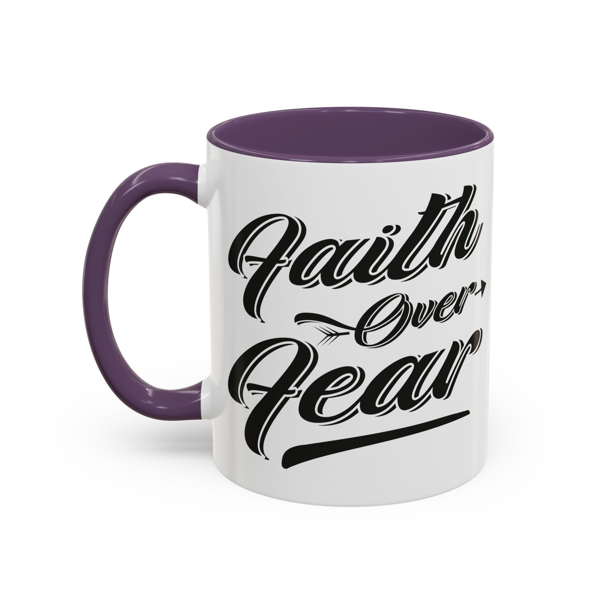 Faith Over Fear Coffee Mug – 11oz & 15oz Inspirational Christian Quote, Colorful Interior