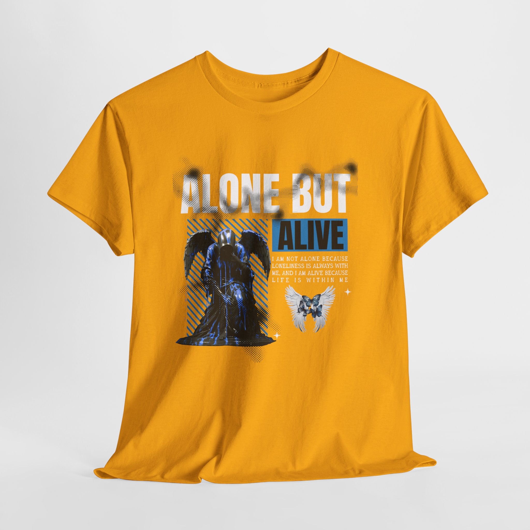 Alone but Alive" Dark Angel Statue with Blue Accents - Digital Art