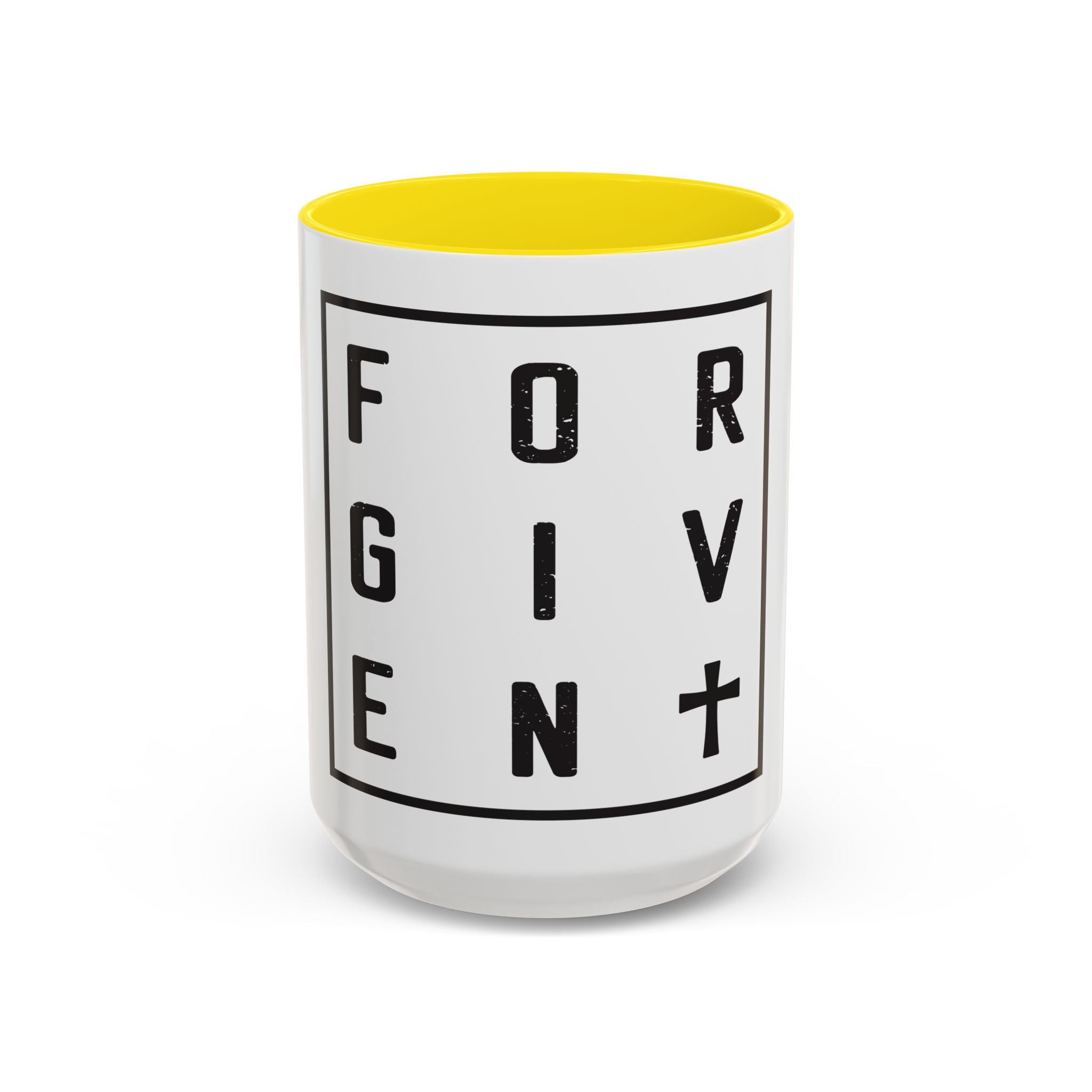 Faith-Inspired Coffee Mug – 11oz & 15oz Forgiven Cross Design, Colorful Interior