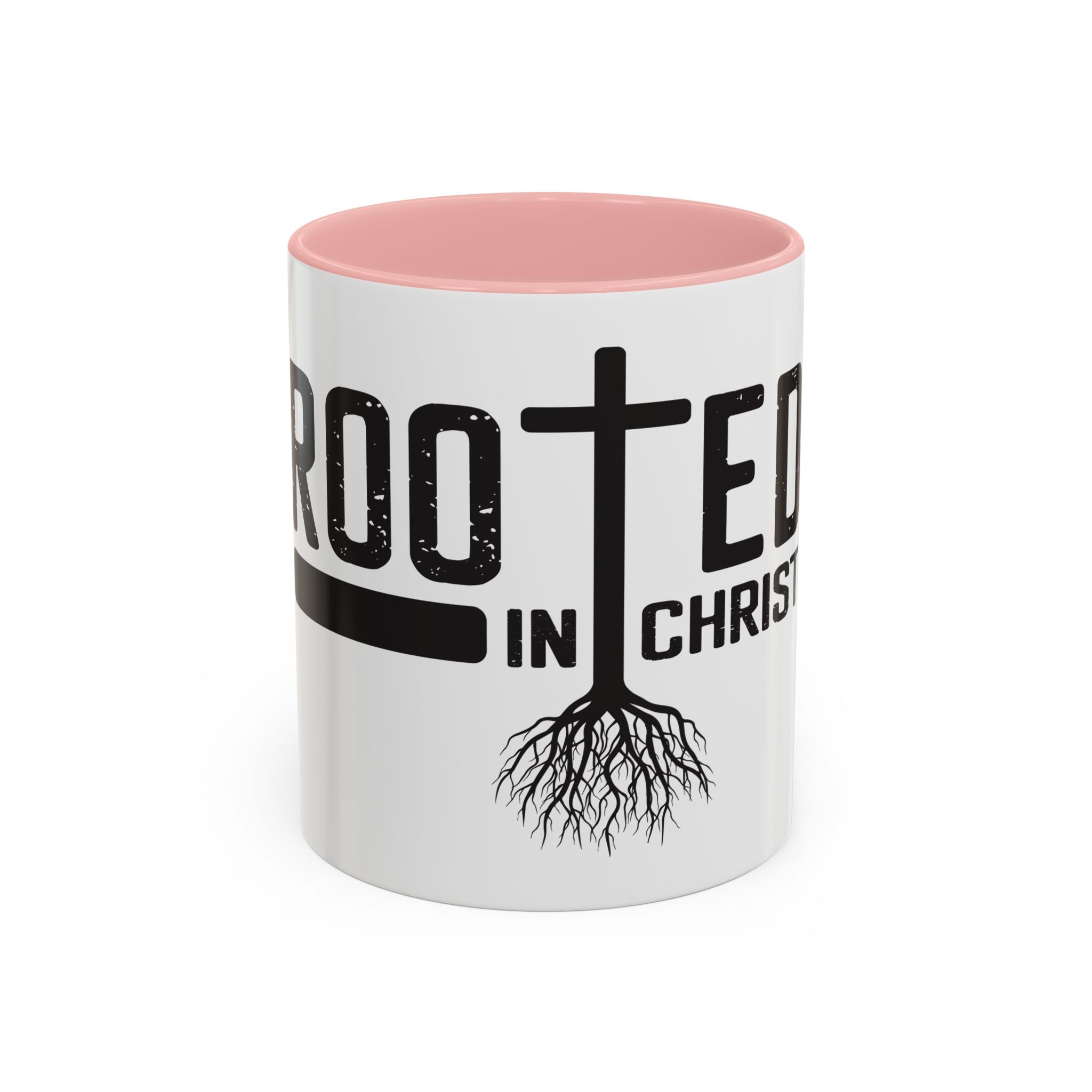 Rooted in Christ Coffee Mug – 11oz & 15oz Christian Tree Cross Design, Colorful Interior