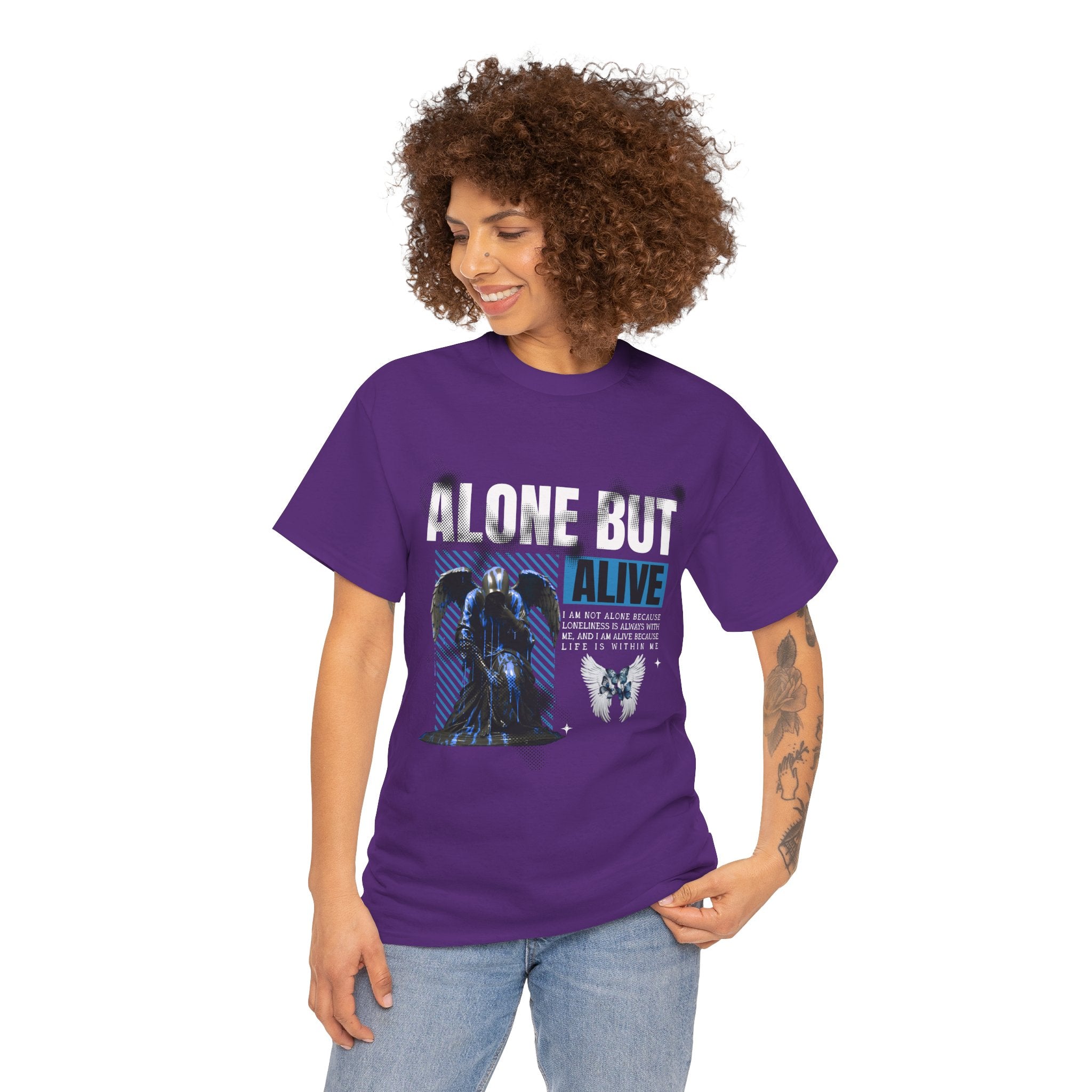 Alone but Alive" Dark Angel Statue with Blue Accents - Digital Art