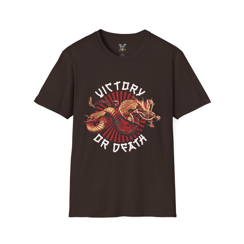 Victory or Death T-Shirt – Epic Dragon & Rising Sun Design for Fantasy, Samurai, and Warrior Fans