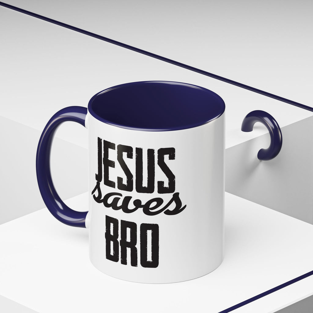 Christian Coffee Mug – 11oz & 15oz Jesus Saves Bro Quote, Colorful Interior