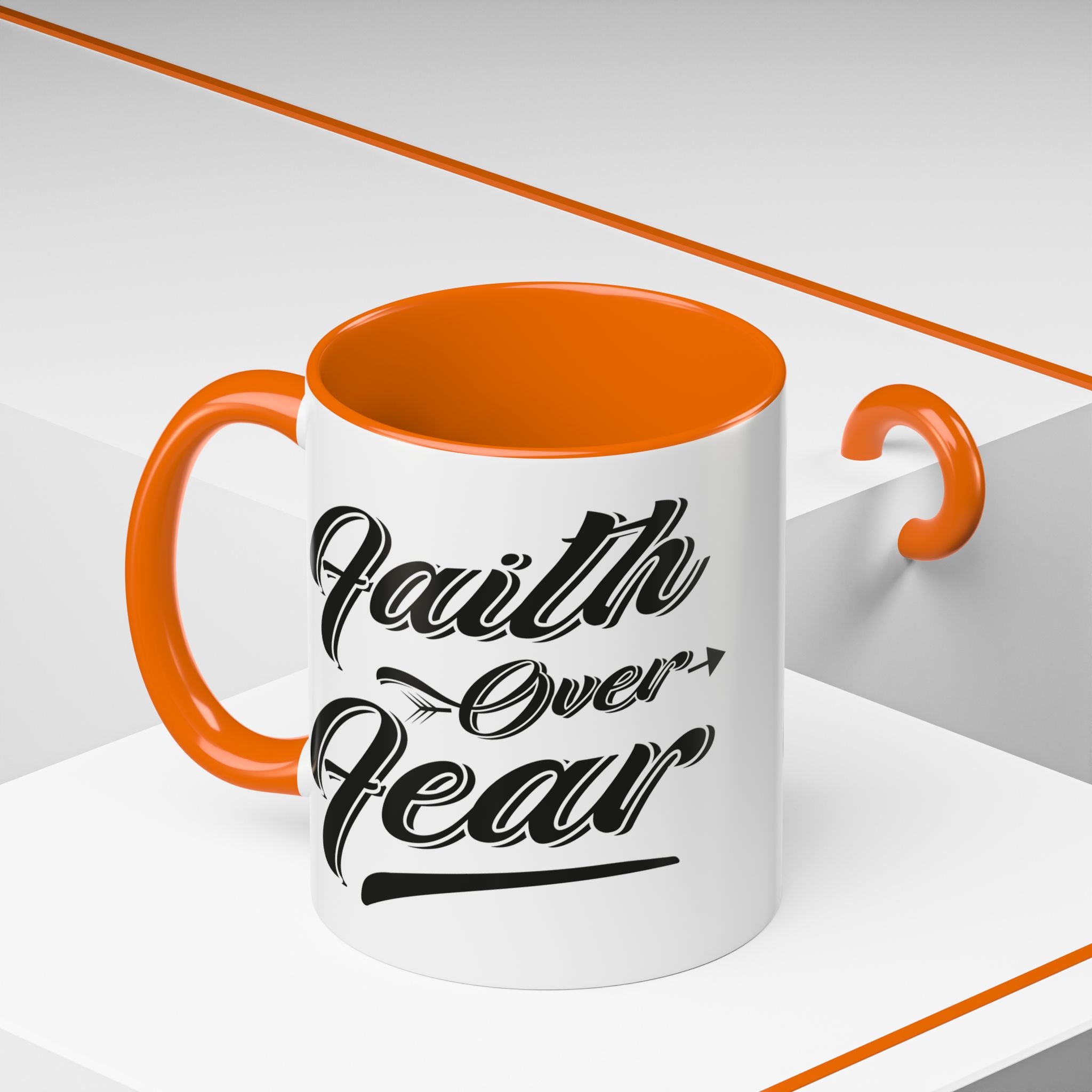 Faith Over Fear Coffee Mug – 11oz & 15oz Inspirational Christian Quote, Colorful Interior