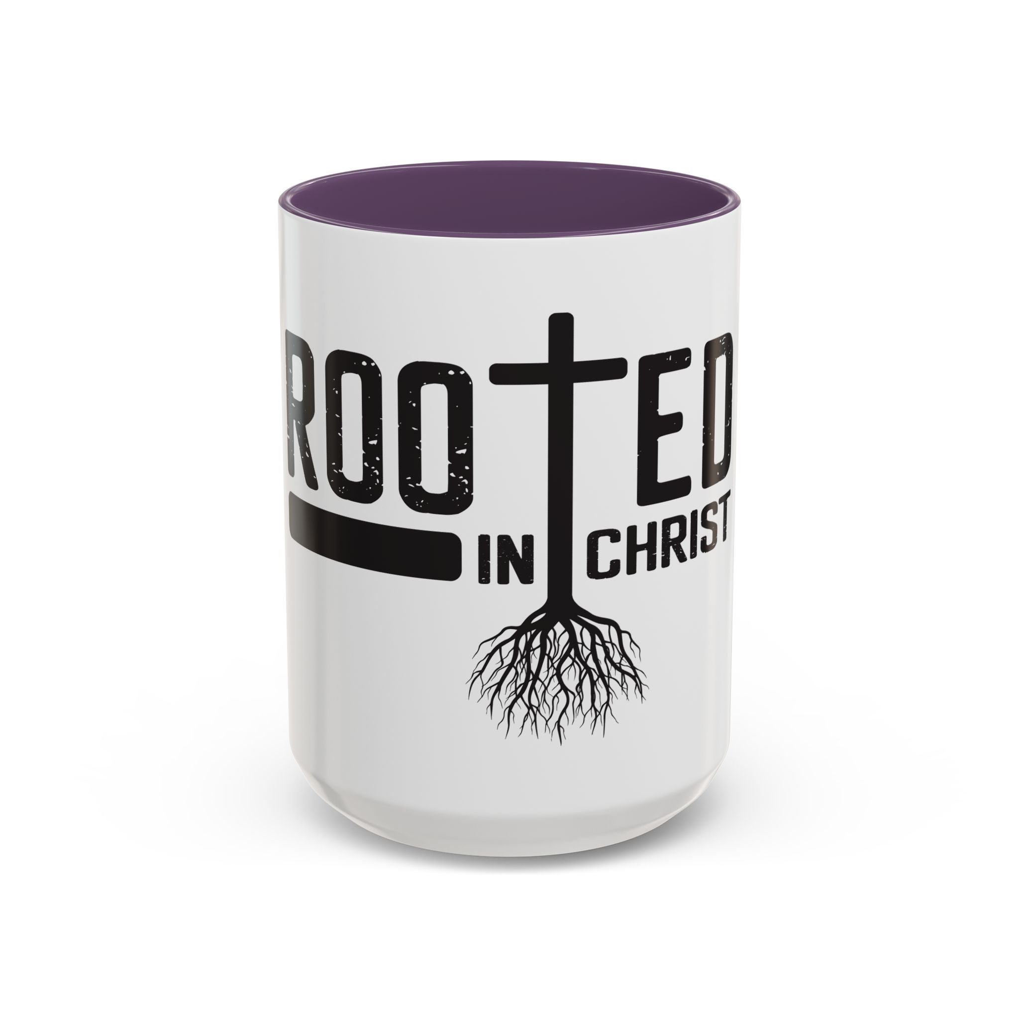 Rooted in Christ Coffee Mug – 11oz & 15oz Christian Tree Cross Design, Colorful Interior