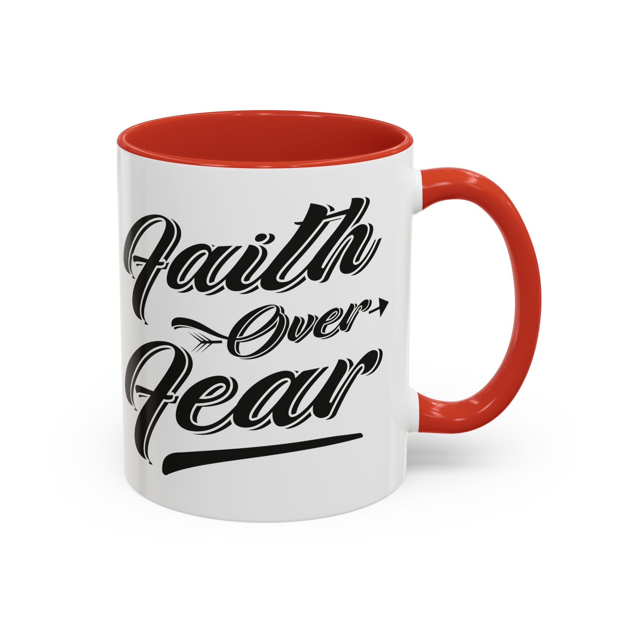 Faith Over Fear Coffee Mug – 11oz & 15oz Inspirational Christian Quote, Colorful Interior