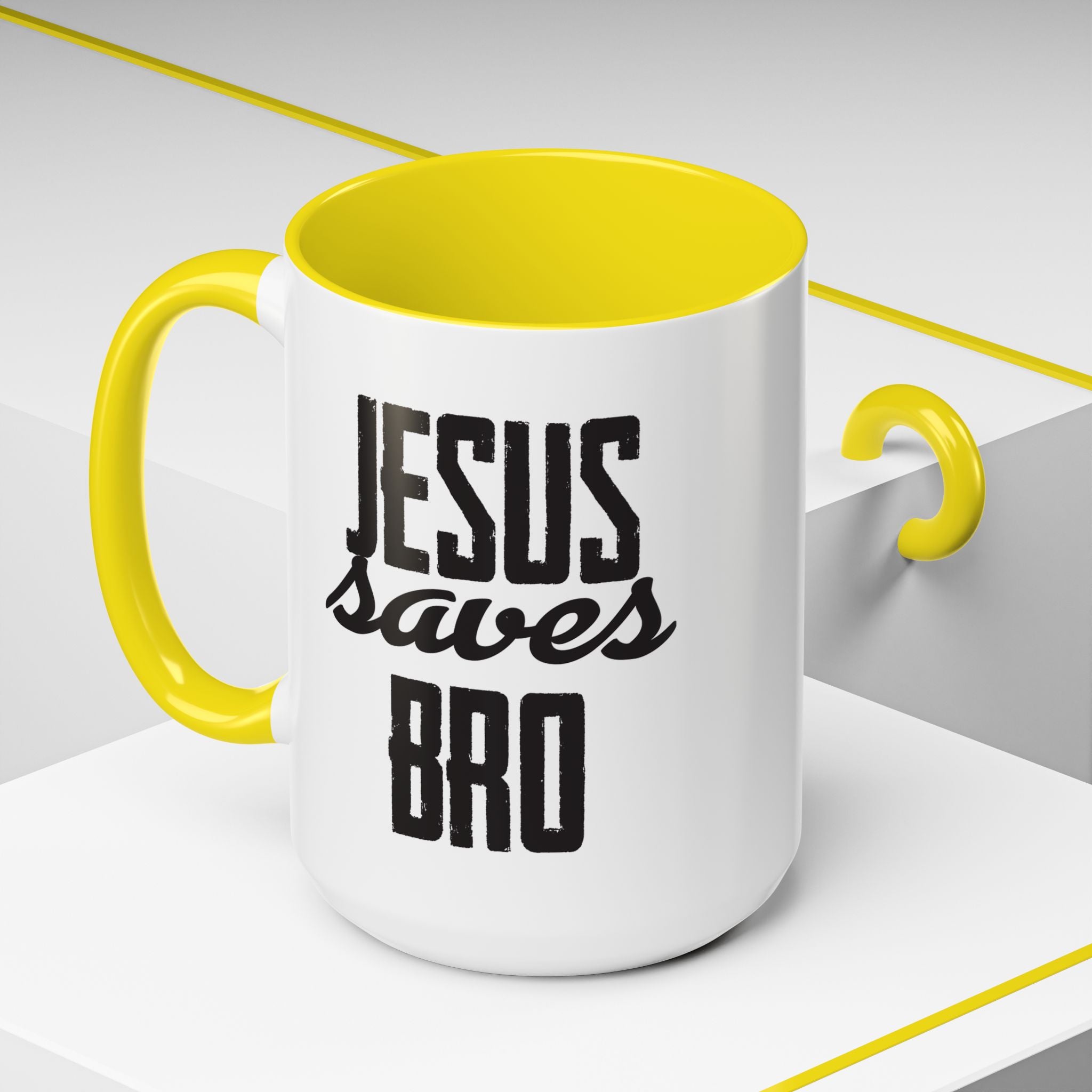 Christian Coffee Mug – 11oz & 15oz Jesus Saves Bro Quote, Colorful Interior