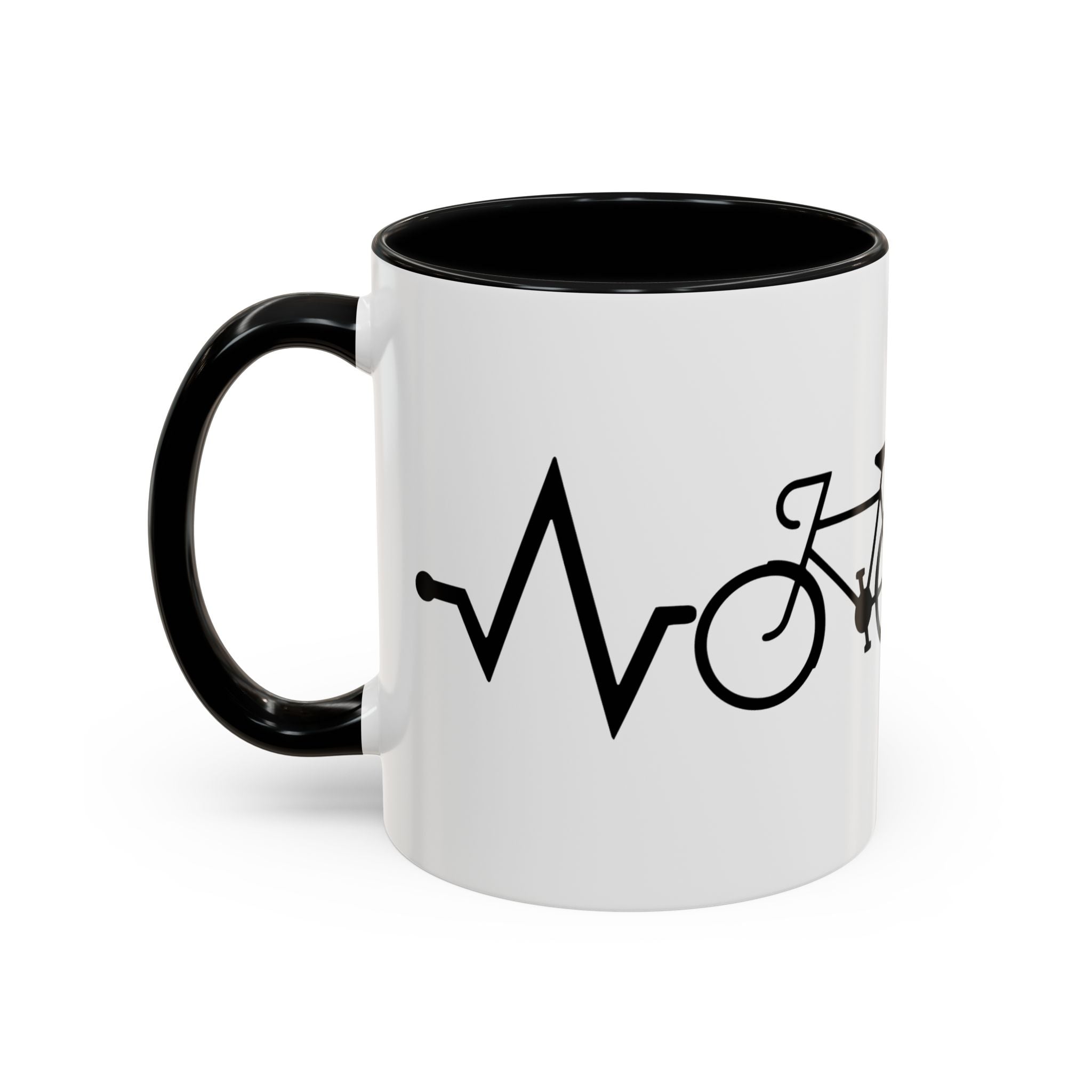 Cycling Lifeline Coffee Mug – 11oz & 15oz Bicycle Heartbeat Design, Colorful Interior