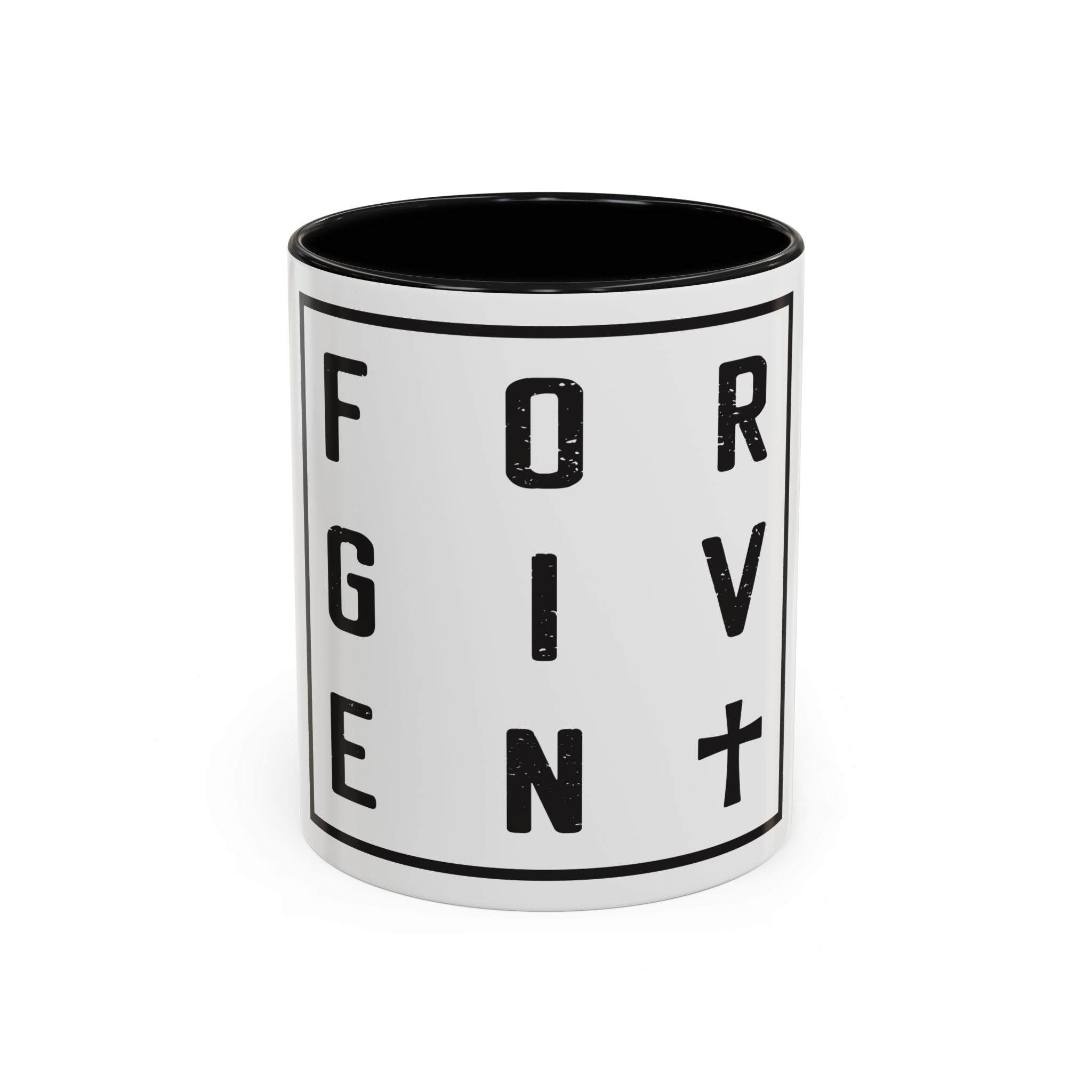 Faith-Inspired Coffee Mug – 11oz & 15oz Forgiven Cross Design, Colorful Interior