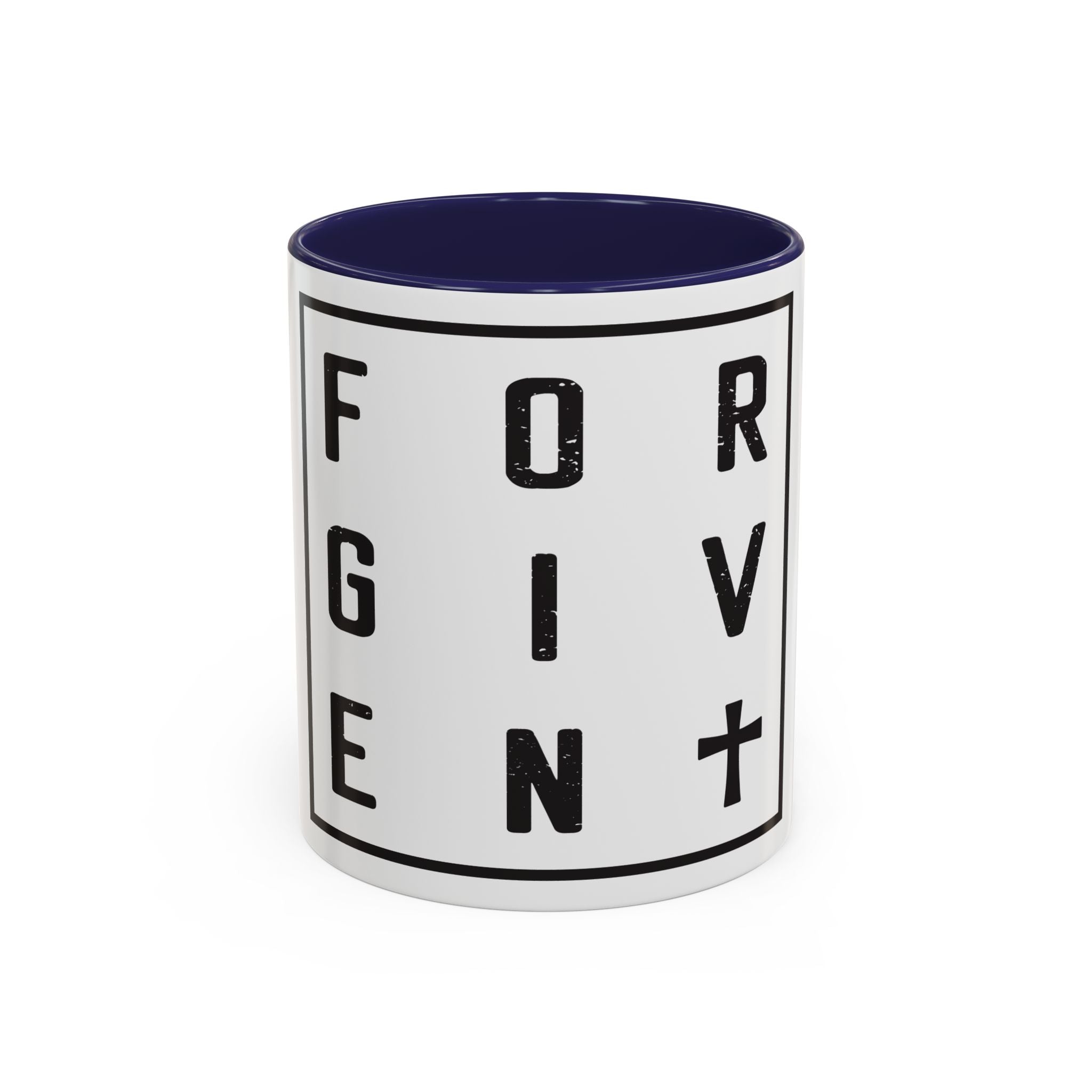 Faith-Inspired Coffee Mug – 11oz & 15oz Forgiven Cross Design, Colorful Interior