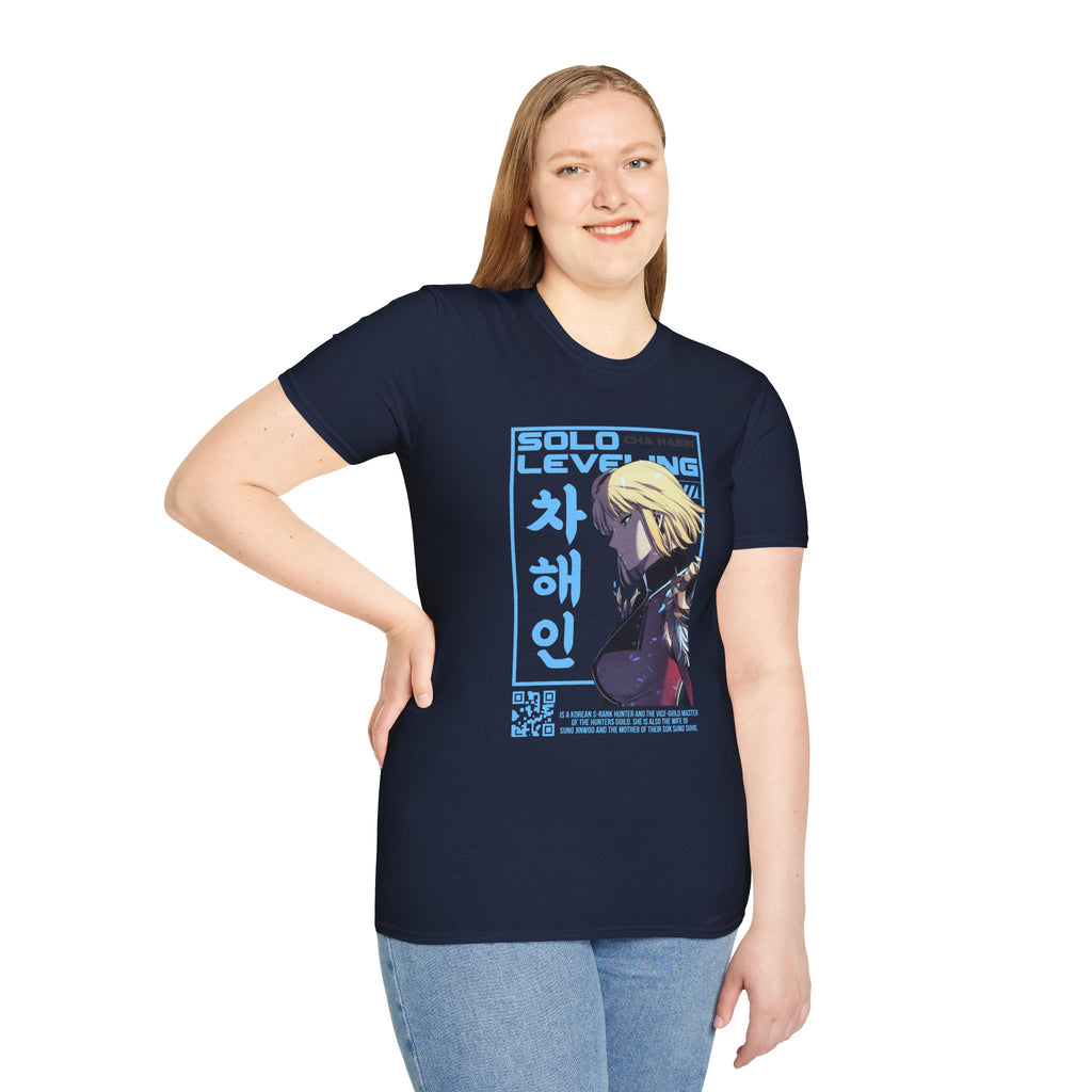 Solo Leveling Cha Hae-In Anime T-Shirt – Black Graphic Tee for Fans