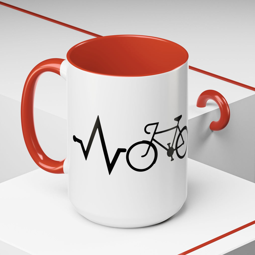 Cycling Lifeline Coffee Mug – 11oz & 15oz Bicycle Heartbeat Design, Colorful Interior