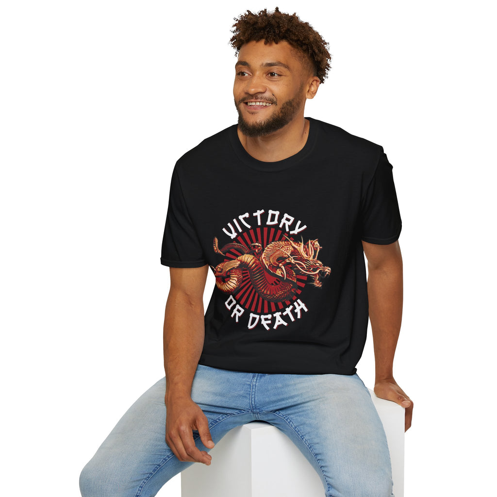 Victory or Death T-Shirt – Epic Dragon & Rising Sun Design for Fantasy, Samurai, and Warrior Fans