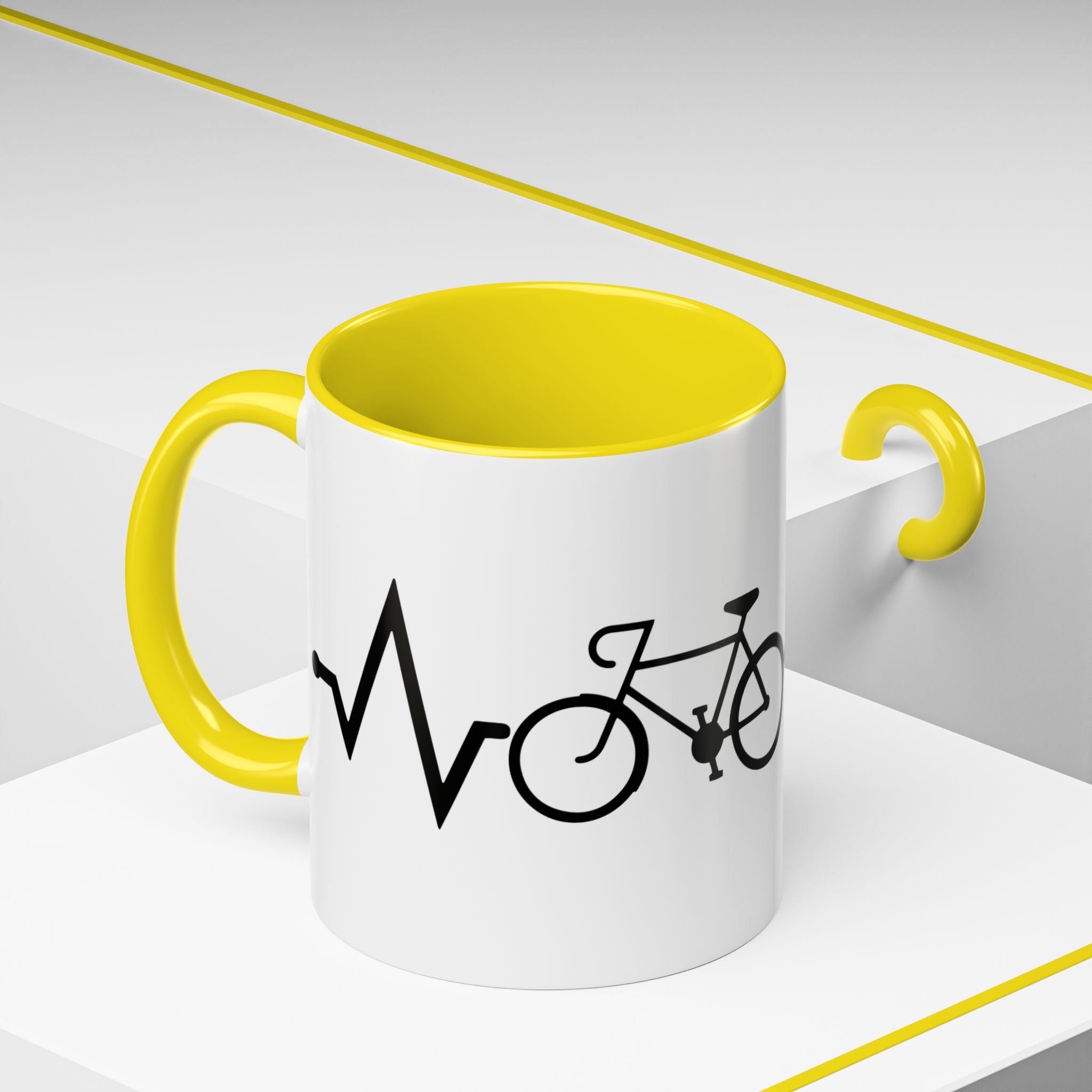 Cycling Lifeline Coffee Mug – 11oz & 15oz Bicycle Heartbeat Design, Colorful Interior