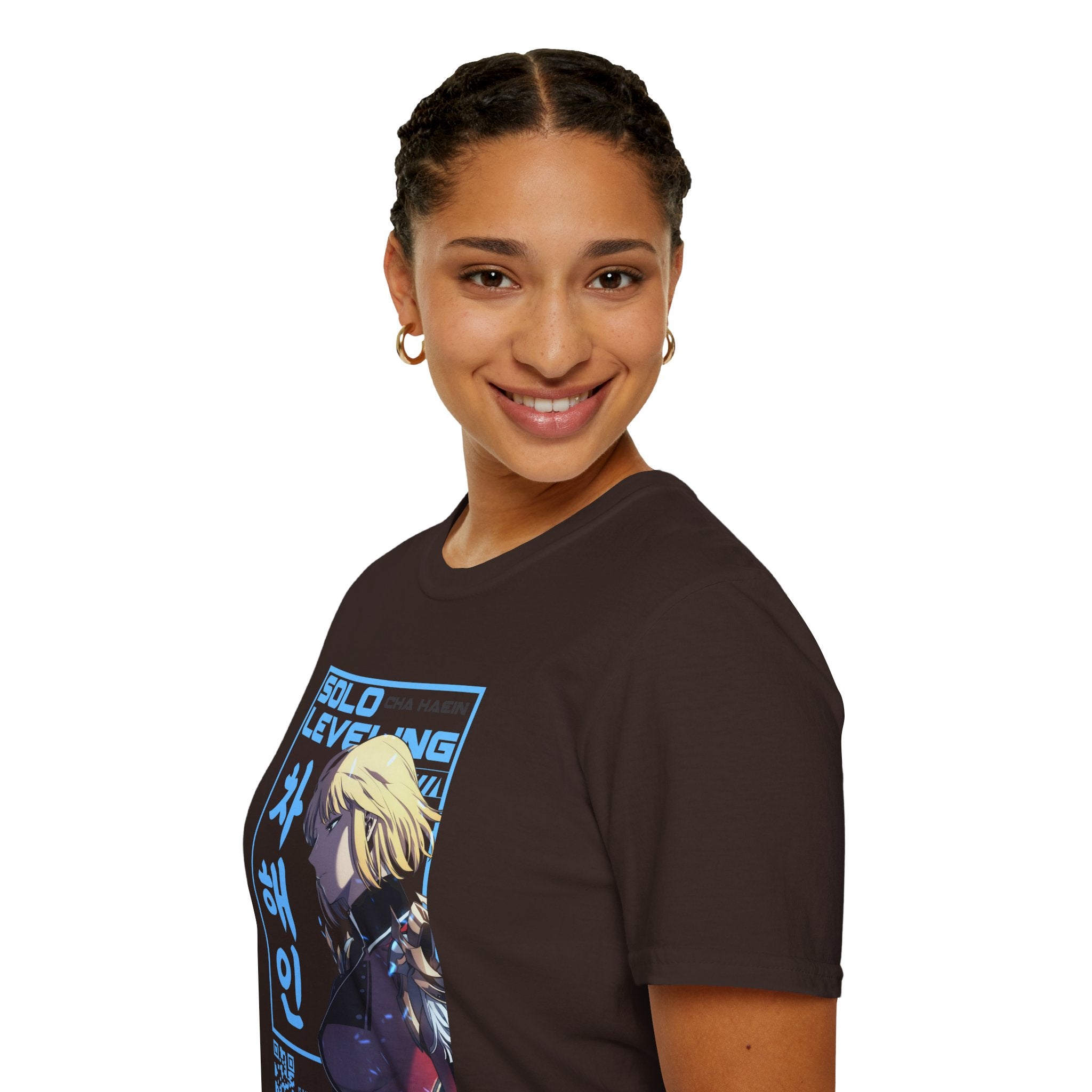 Solo Leveling Cha Hae-In Anime T-Shirt – Black Graphic Tee for Fans