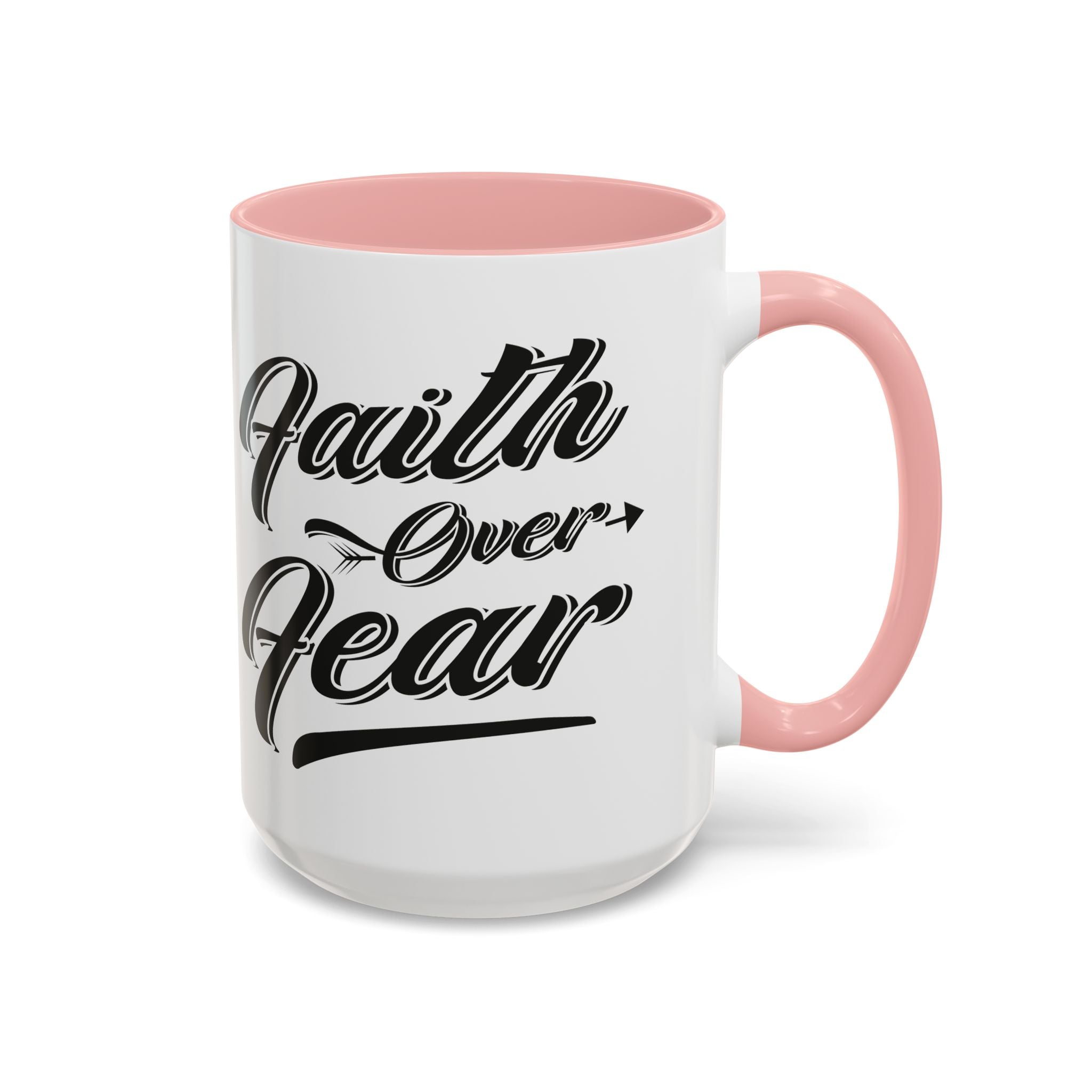 Faith Over Fear Coffee Mug – 11oz & 15oz Inspirational Christian Quote, Colorful Interior