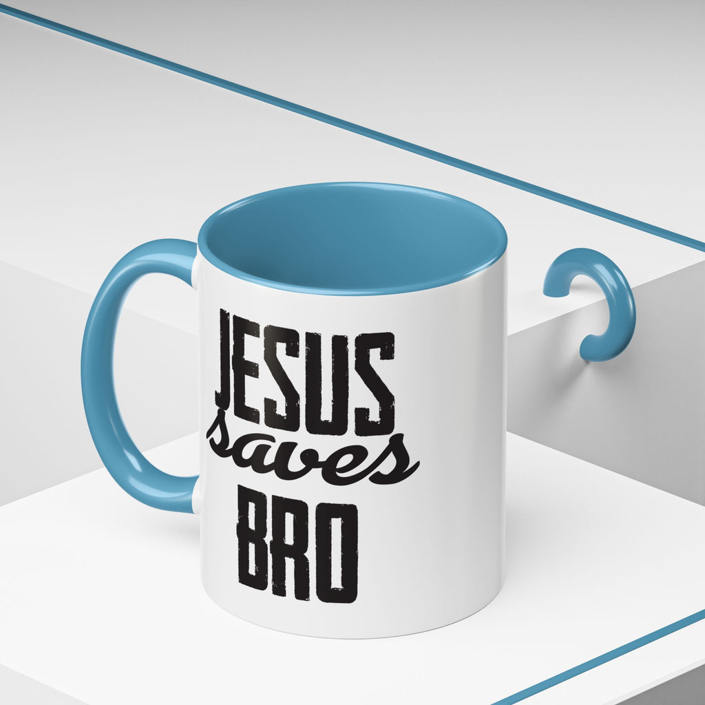 Christian Coffee Mug – 11oz & 15oz Jesus Saves Bro Quote, Colorful Interior