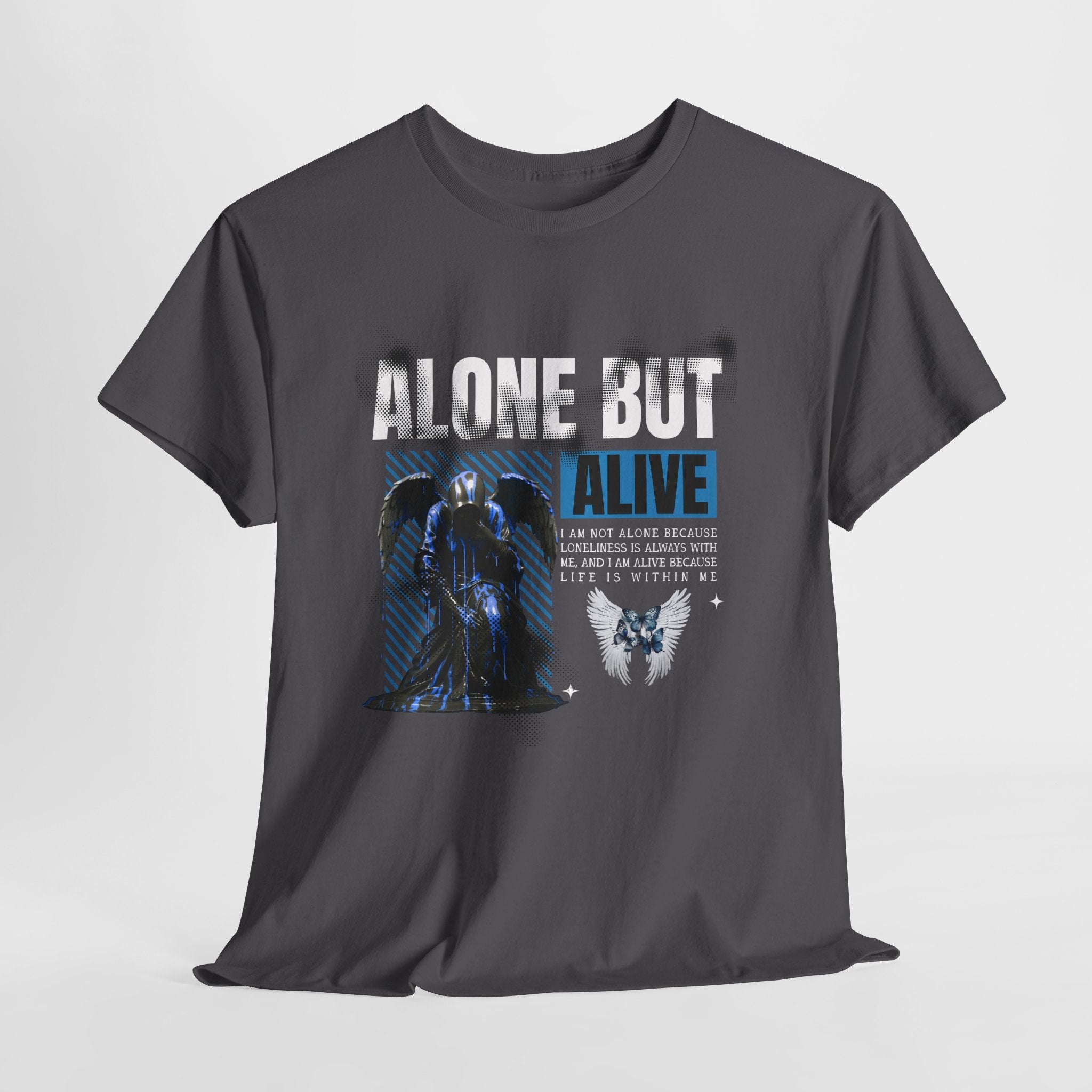 Alone but Alive" Dark Angel Statue with Blue Accents - Digital Art