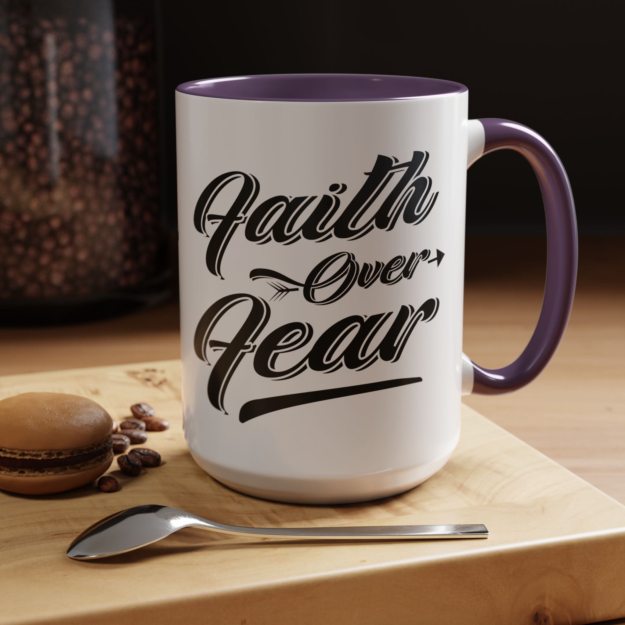 Faith Over Fear Coffee Mug – 11oz & 15oz Inspirational Christian Quote, Colorful Interior